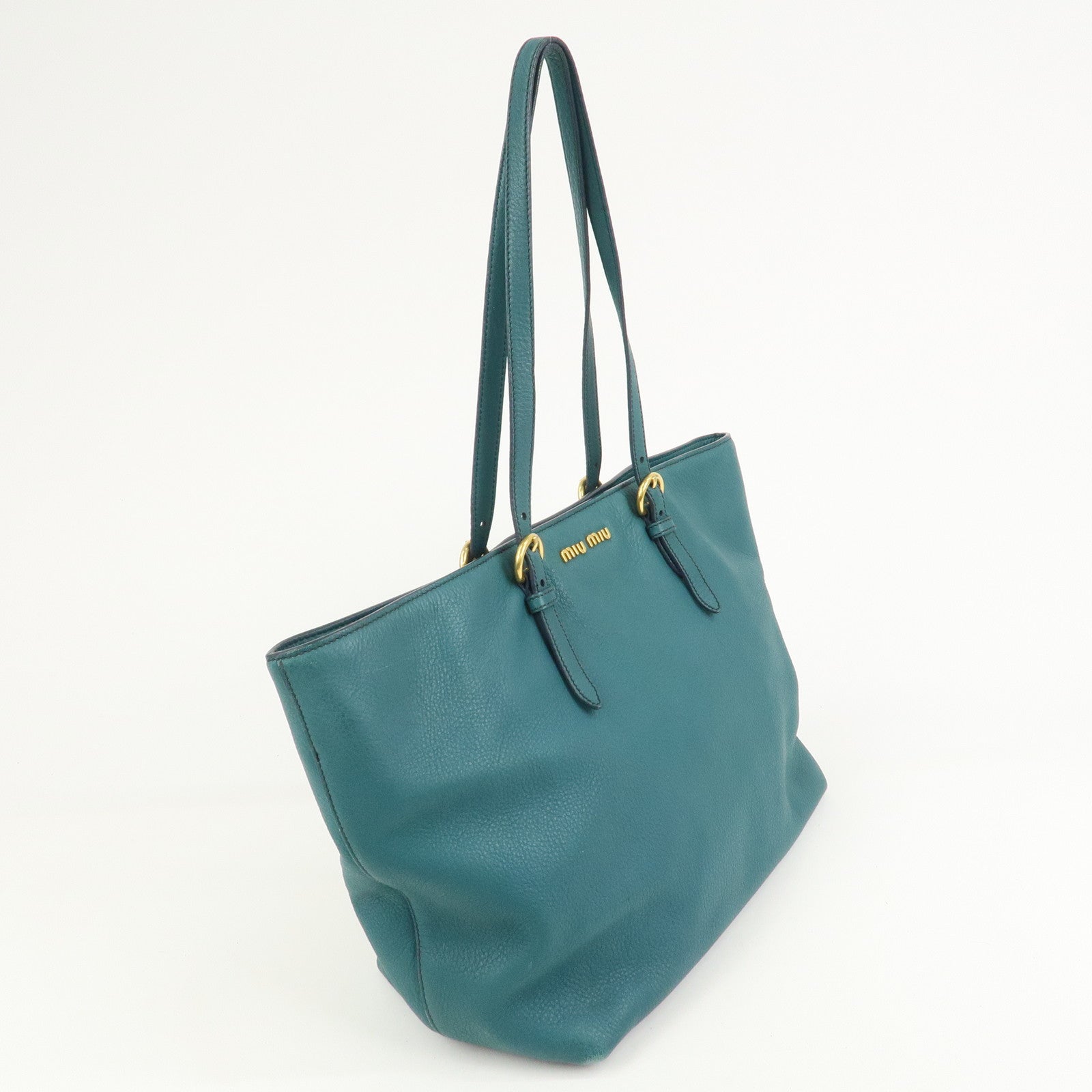 MIU MIU Logo Leather 2Way Bag Hand Bag Shoulder Bag Blue RR1905