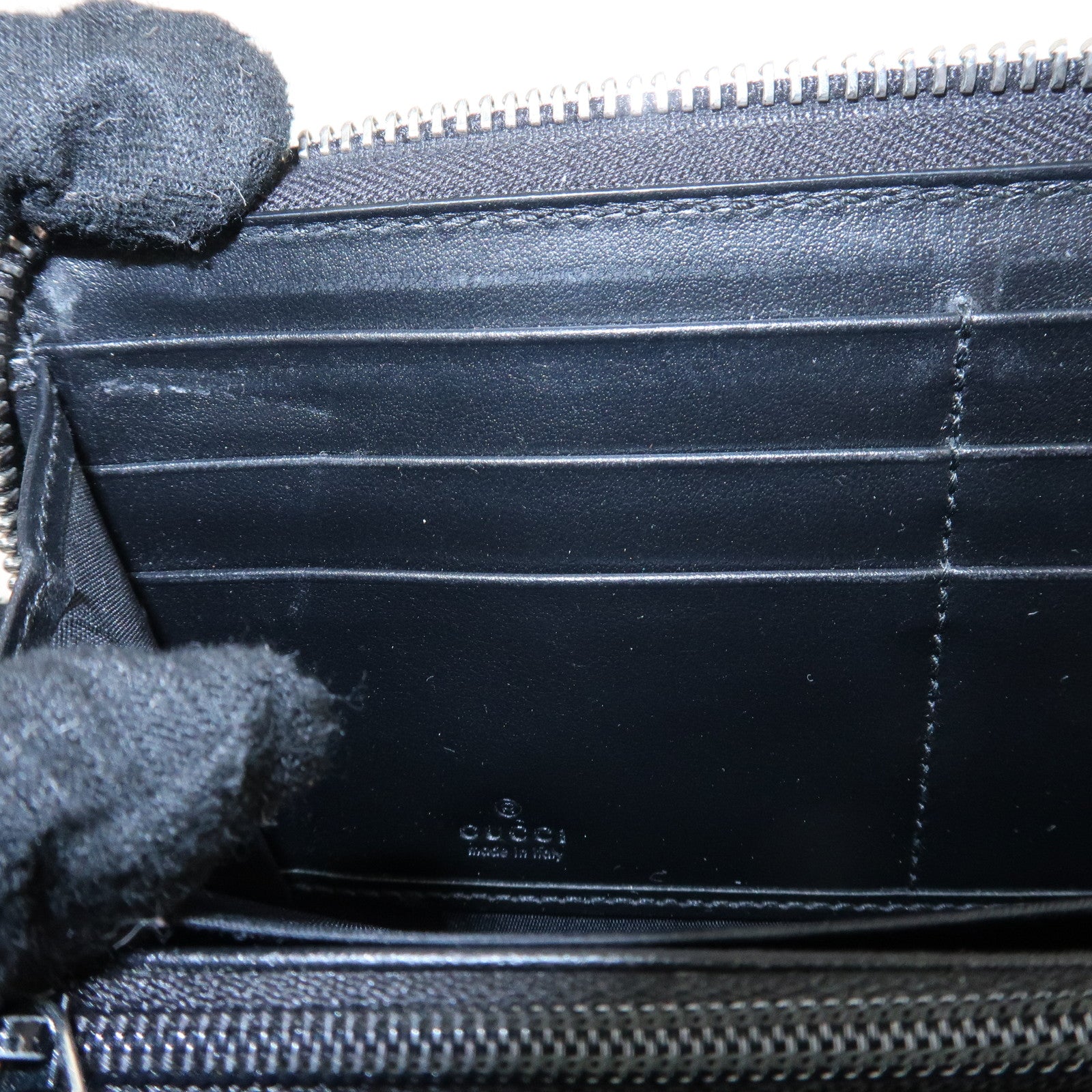 GUCCI Blade Embroidery Leather Zip Around Long Wallet Black Used