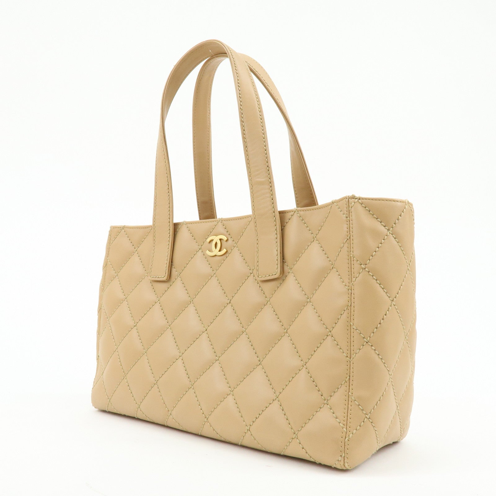 CHANEL COCO Mark Wild Stich Calf Leather Tote Bag Beige A20999