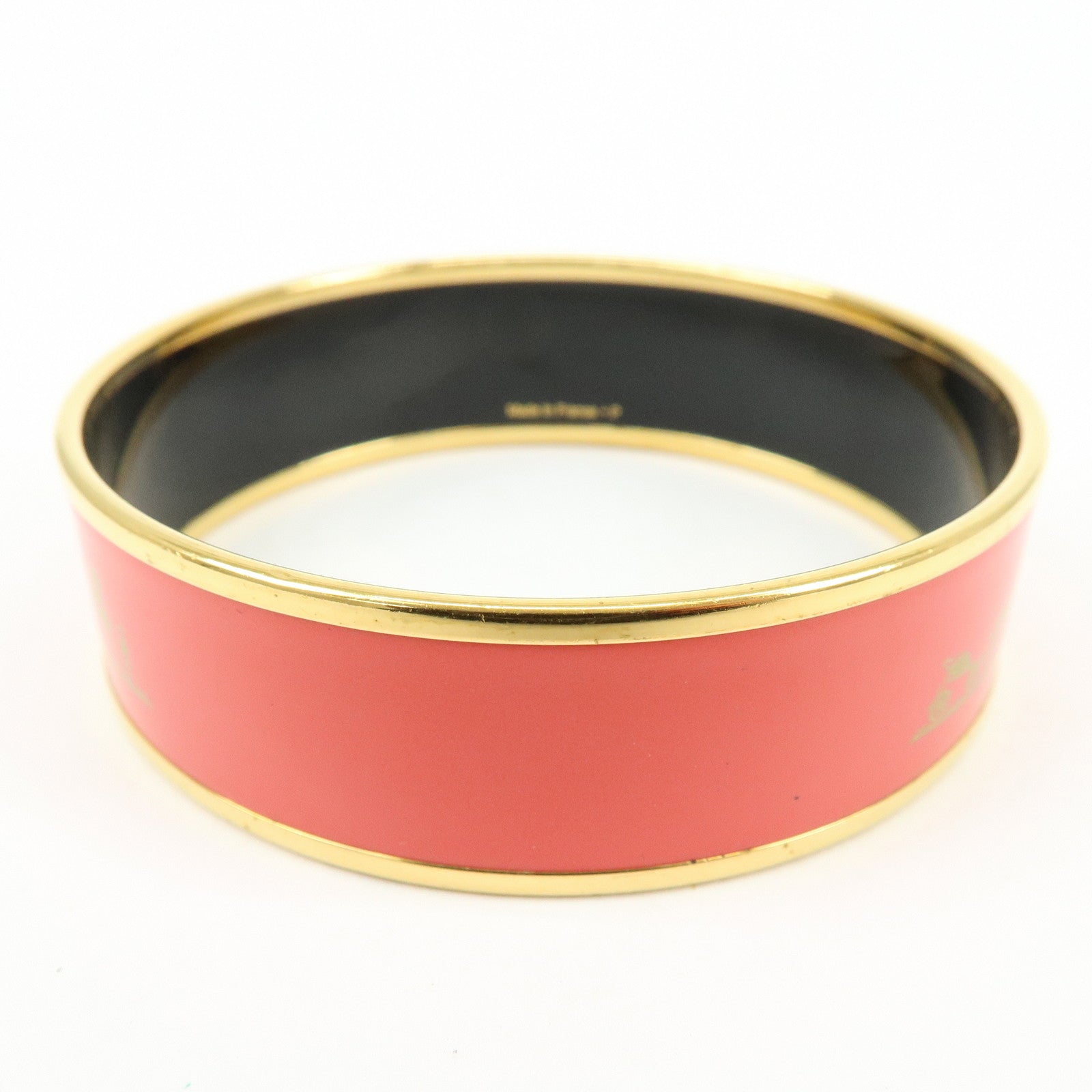 HERMES Email GM Gold Plated Bangle Bracelet Red Gold
