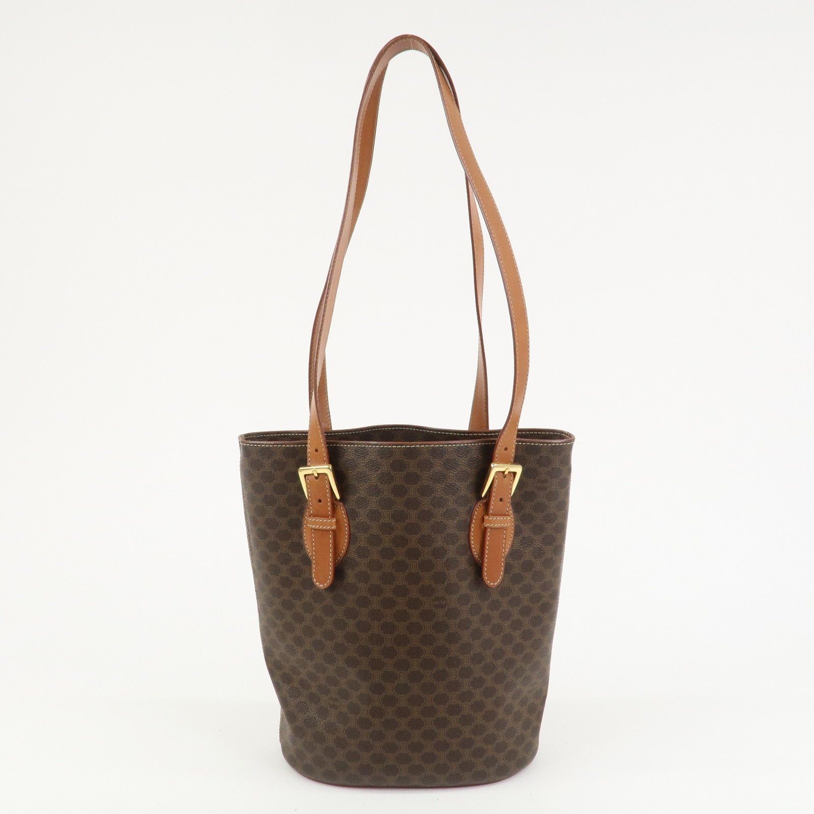CELINE Macadam PVC Canvas Leather Tote Bag Hand Bag Brown