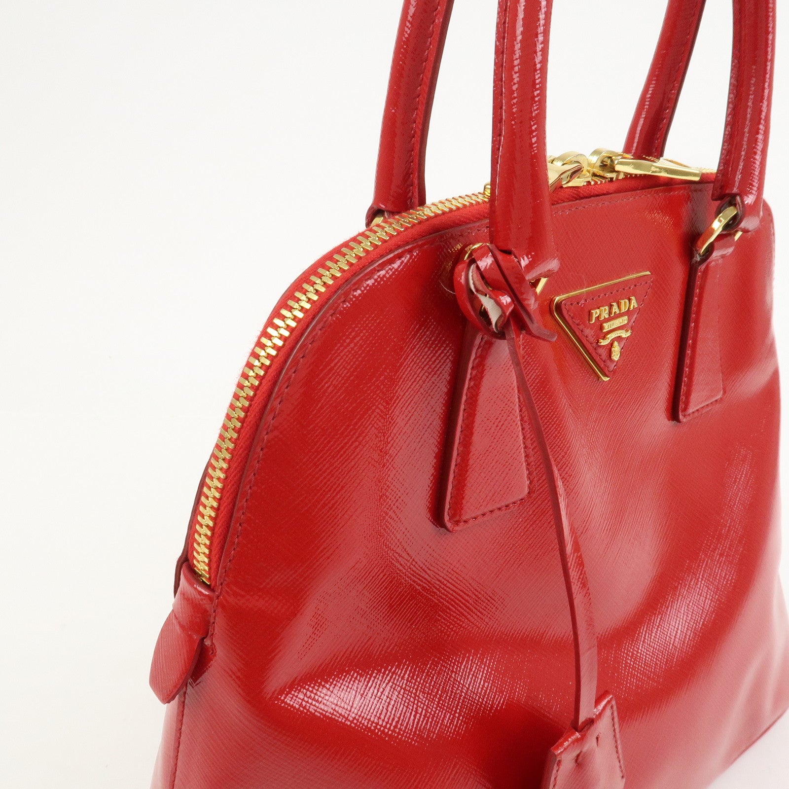 PRADA Logo Patent Leather 2Way Bag Shoulder Bag Hand Bag Red BL0909
