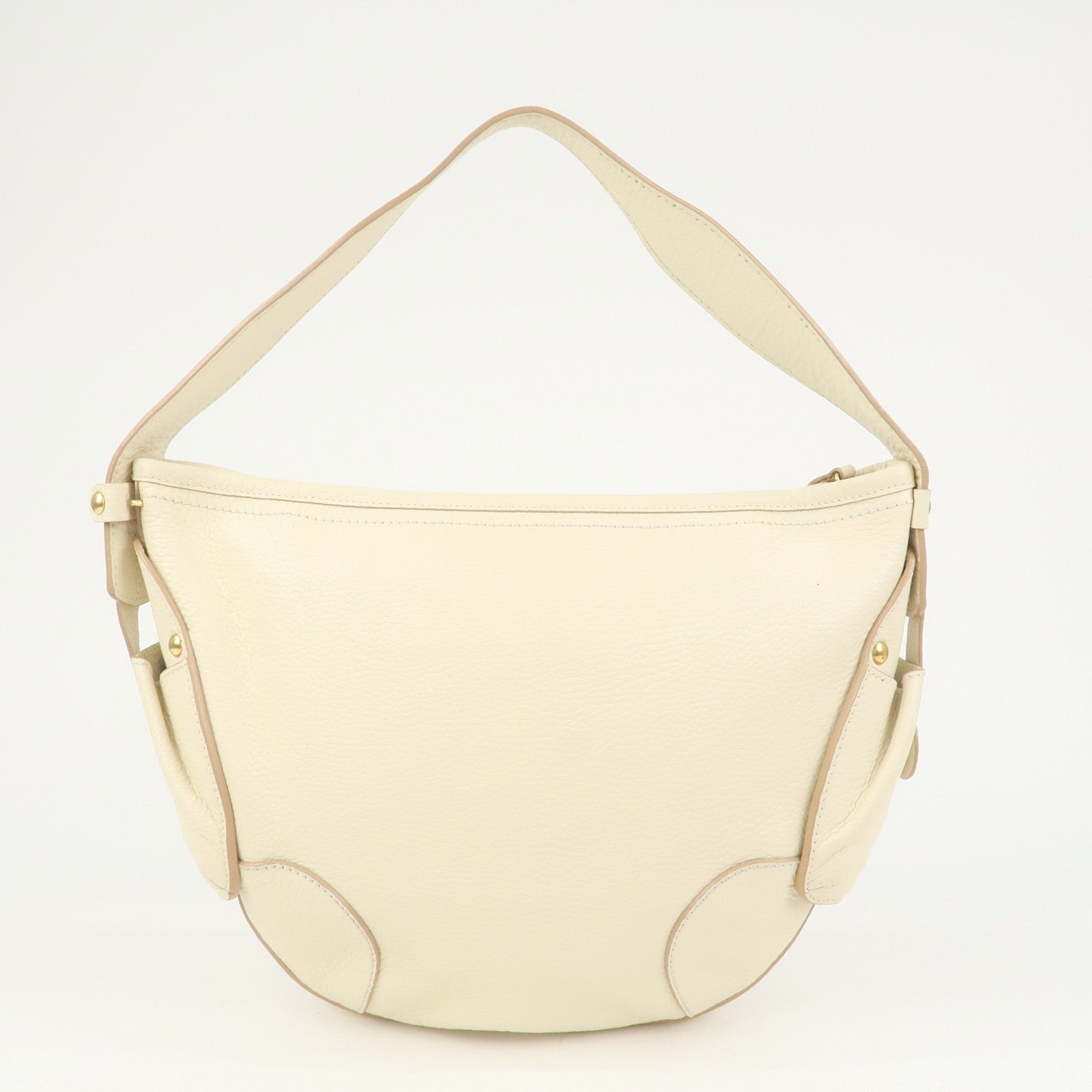 Ferragamo Gancini Logo Leather Shoulder Bag Hand Bag Ivory