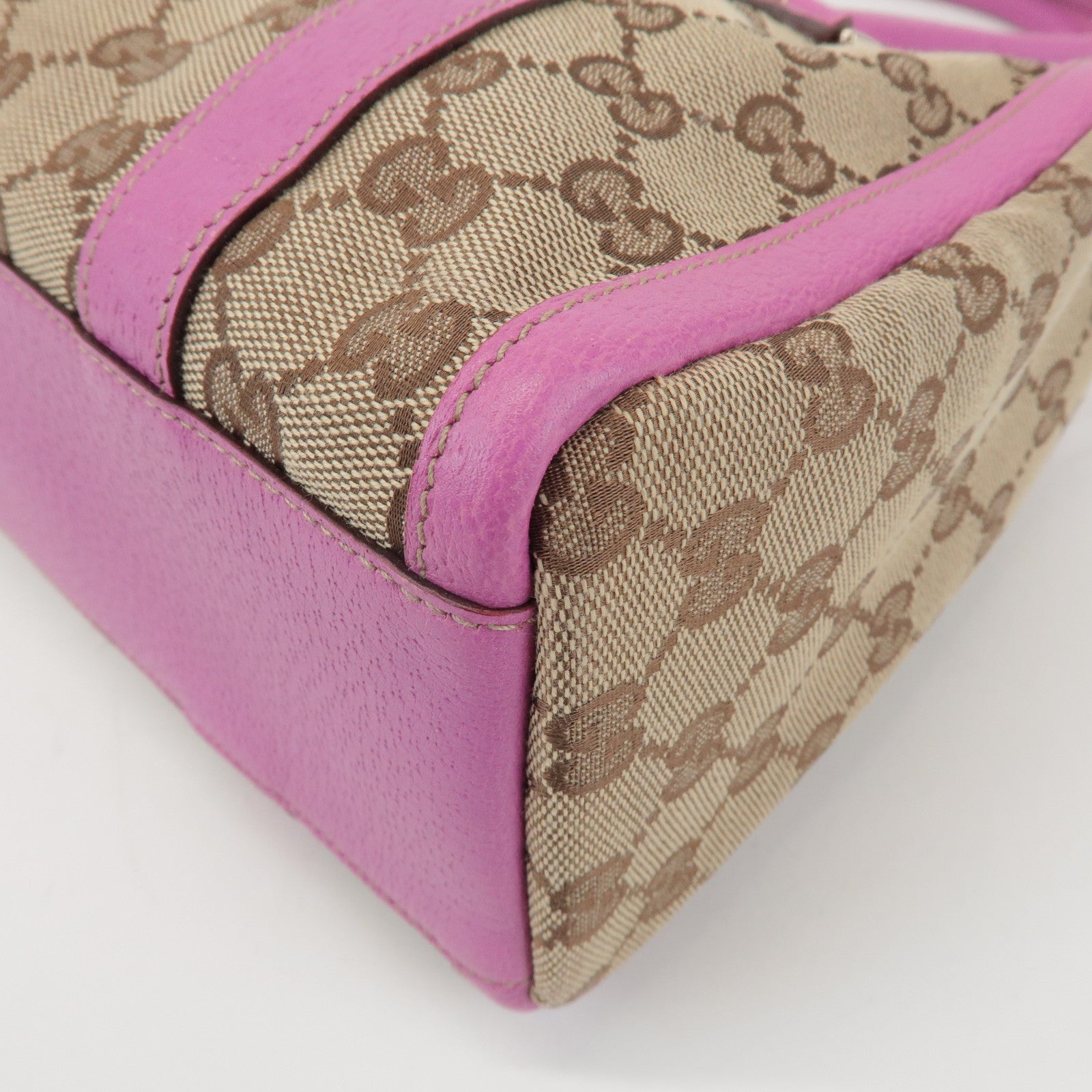 GUCCI Abbey GG Canvas Leather Mini Boston Bag Beige Fuchsia 130942