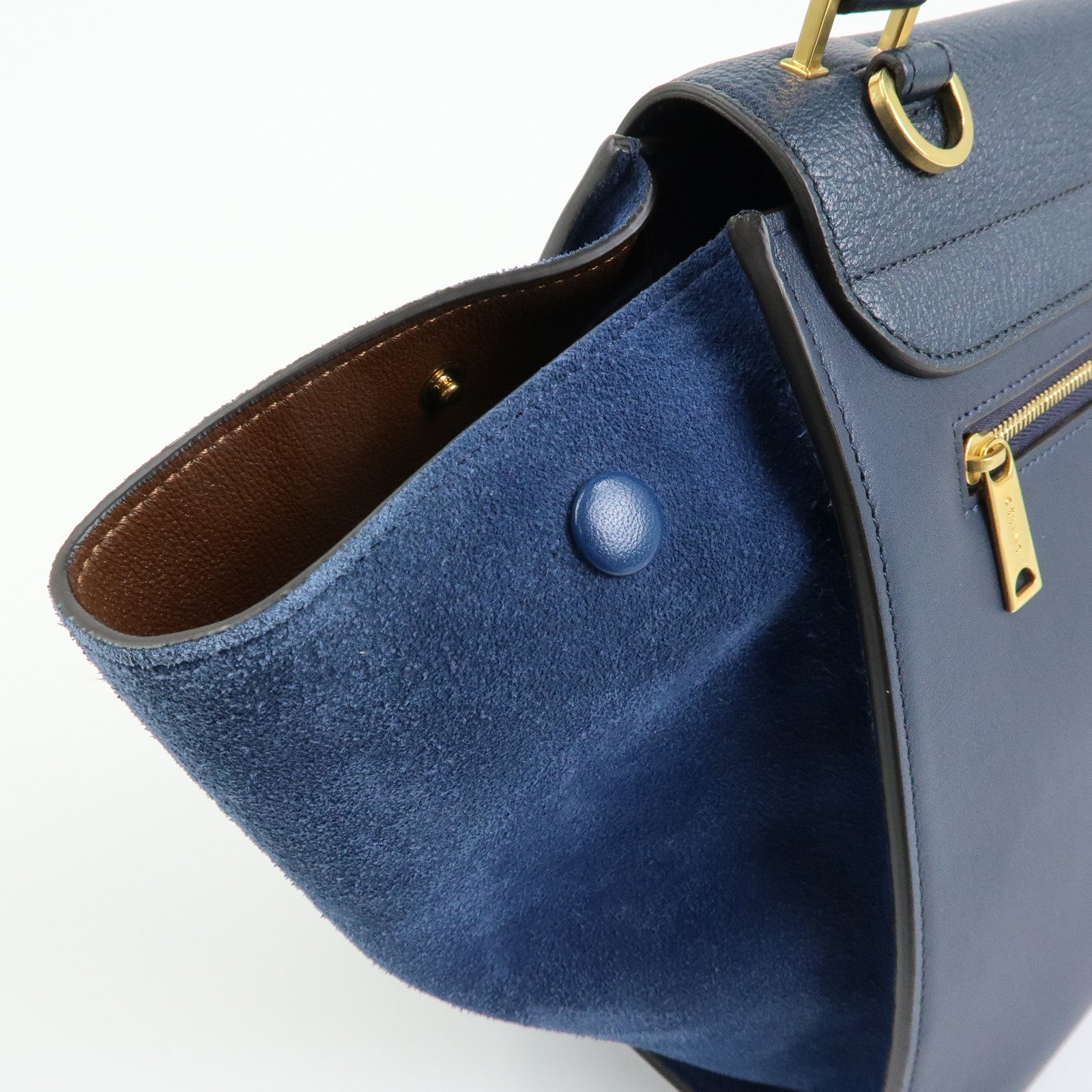 CELINE Leather Suede 2Way Bag Hand Bag Shoulder Bag Navy
