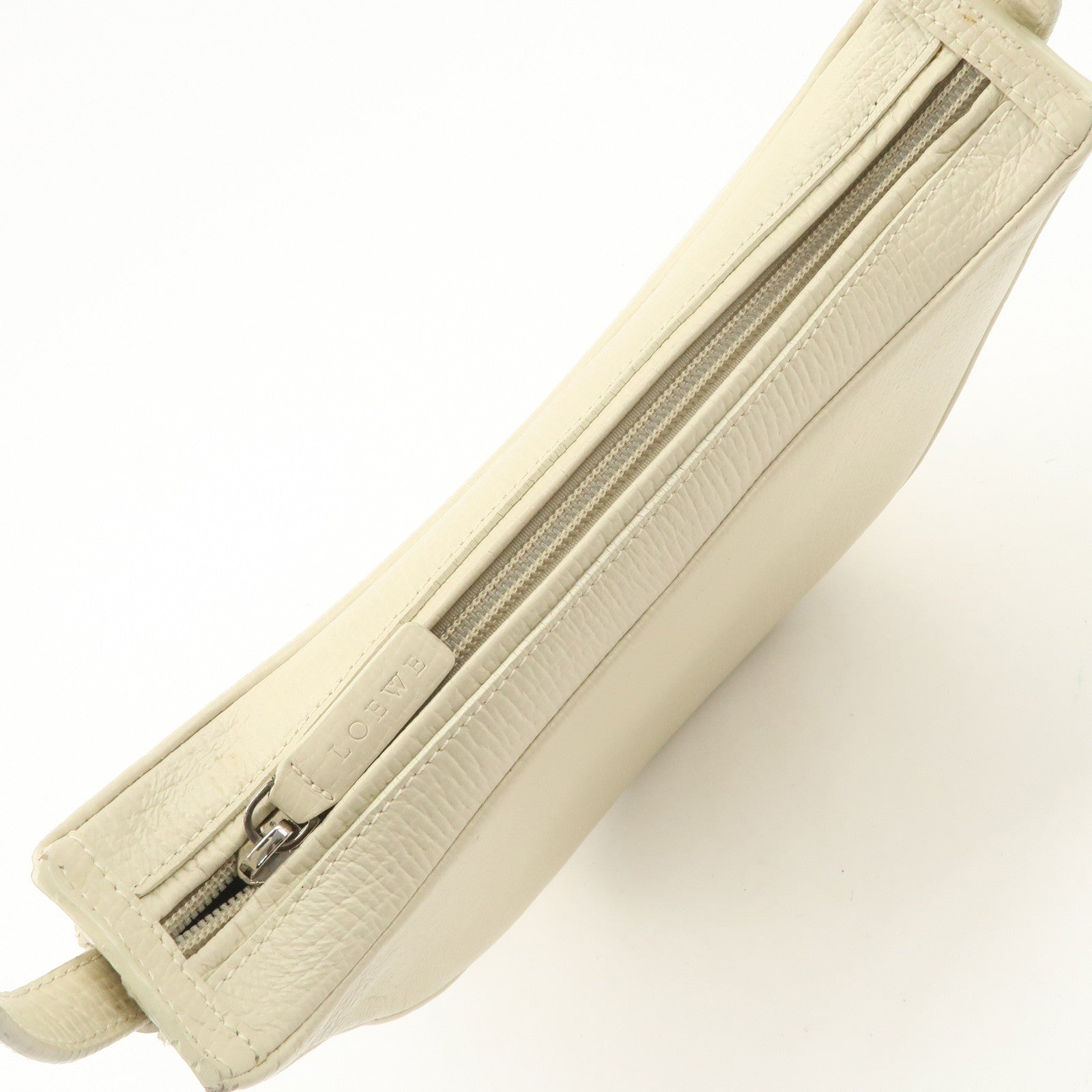 LOEWE Leather Shoulder Bag Ivory Silver Hardware Used