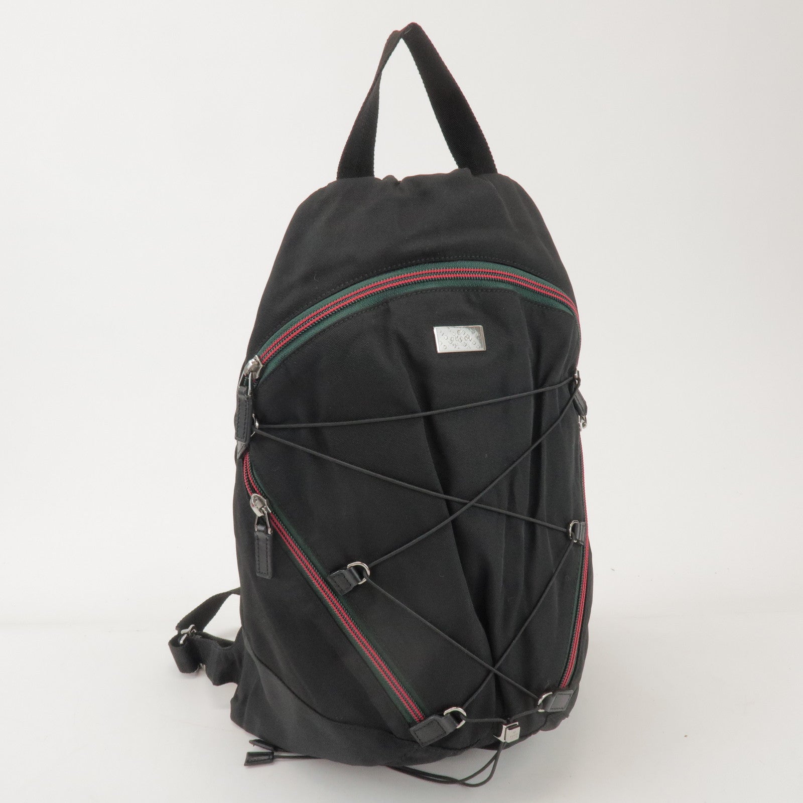 GUCCI Sherry Nylon Web Zipper Line Backpack Rucksack Black 122349