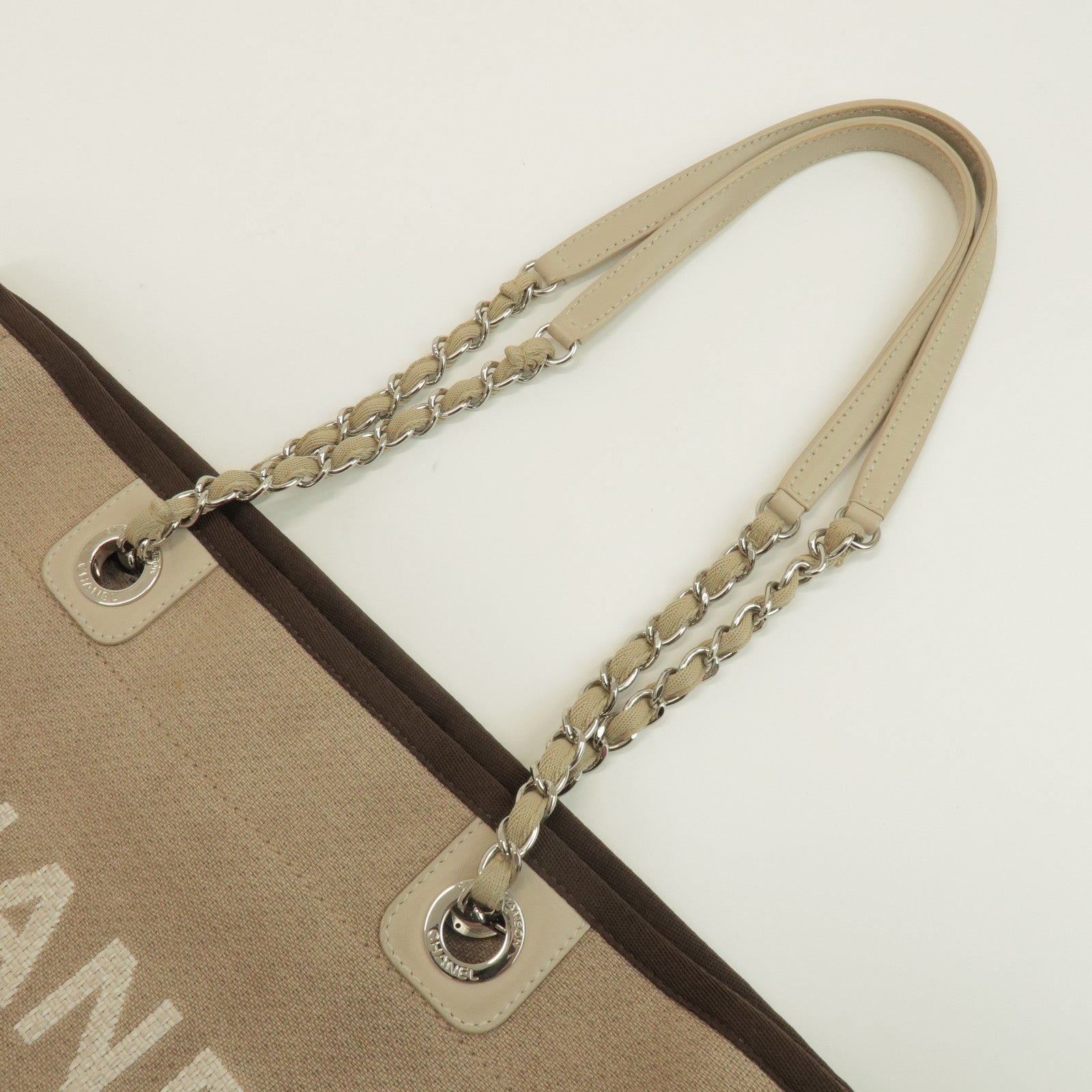 CHANEL Deauville GM Canvas Leather 2Way Tote Bag Beige A66941