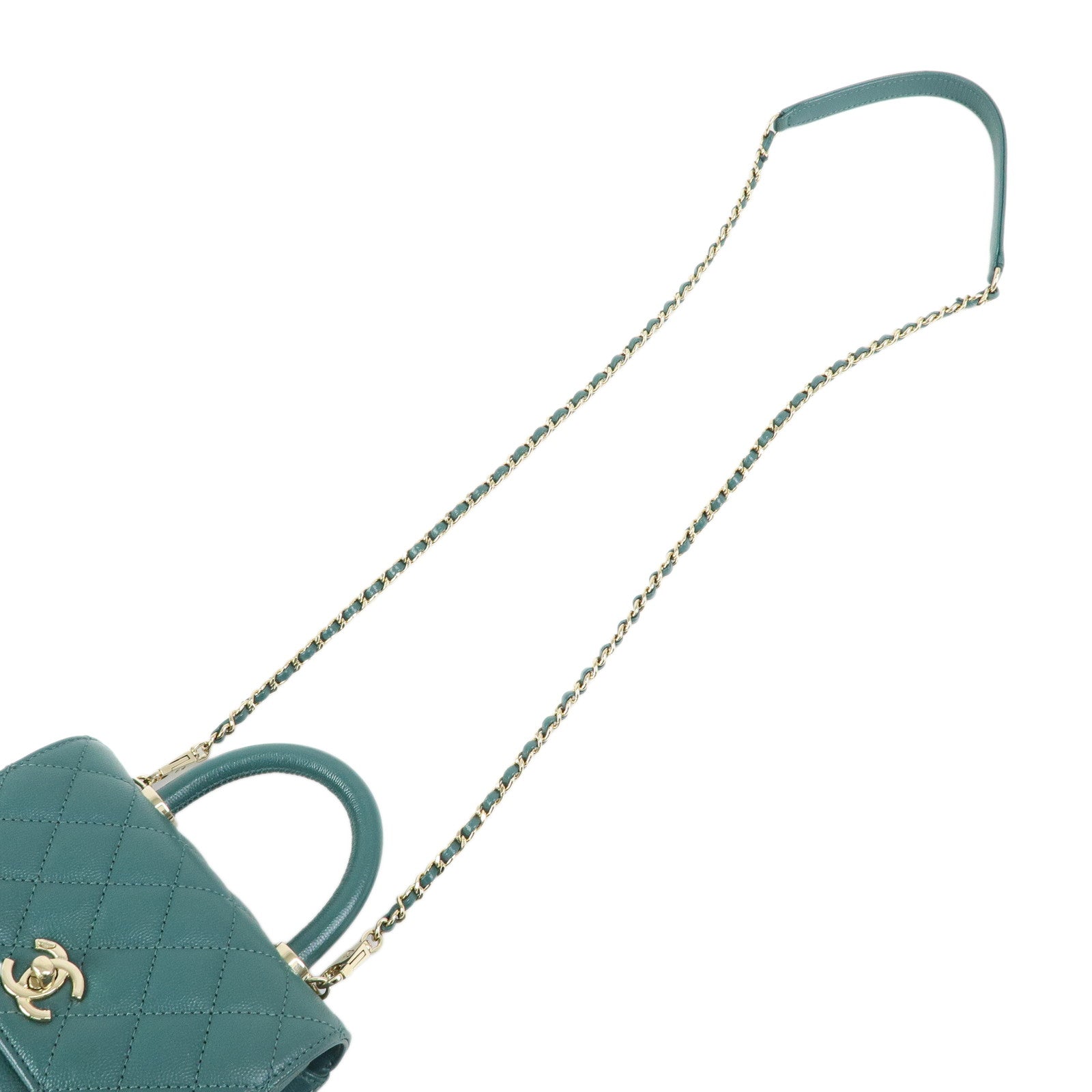 CHANEL Matelasse COCO Handle XXS Caviarskin 2Way Bag Green AS2215