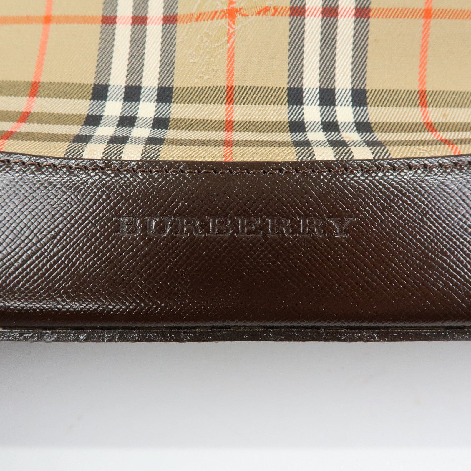 BURBERRY Nova Plaid Canvas Leather Shoulder Bag Beige Brown