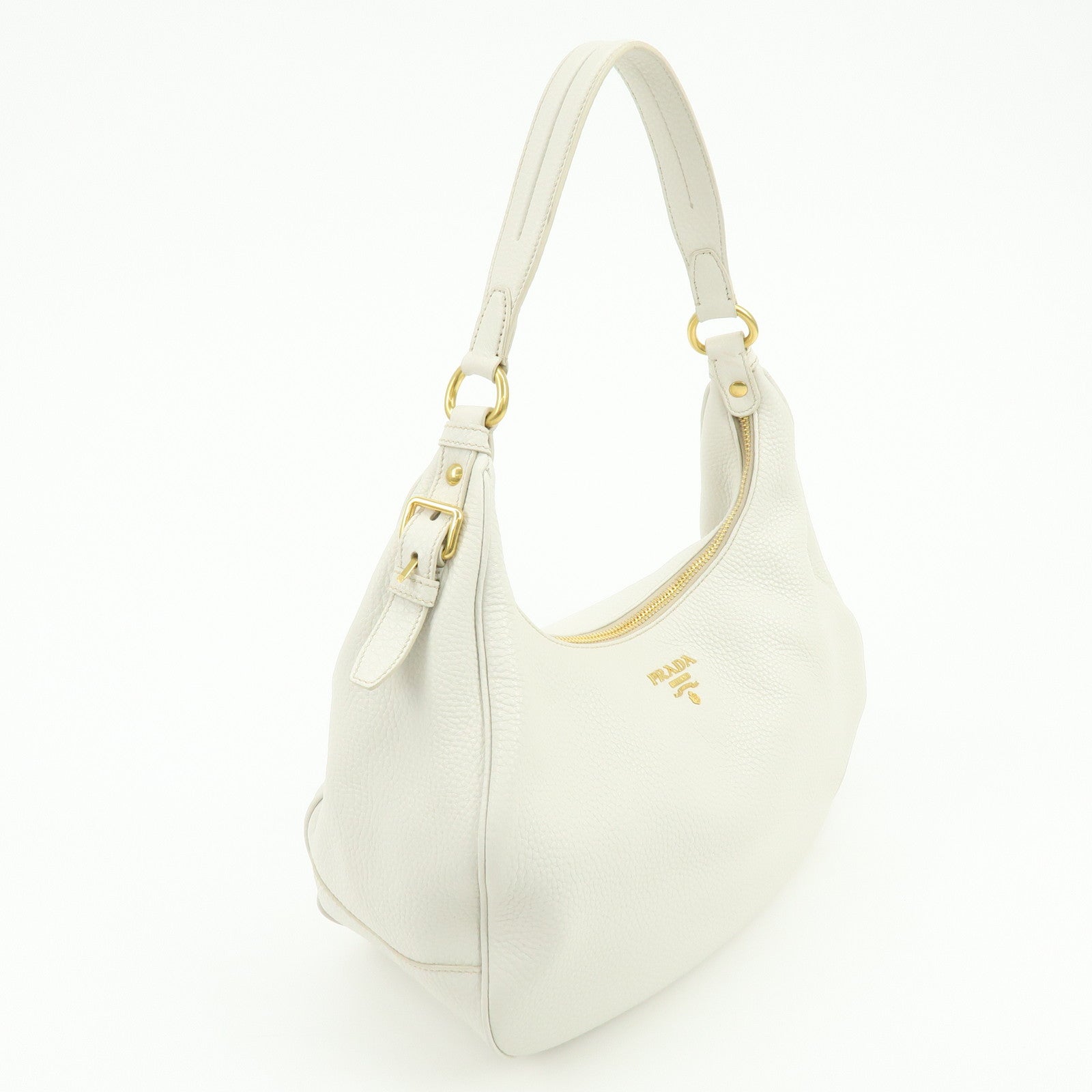 PRADA Logo Calf Leather Shoulder Bag Hand Bag White BR4311