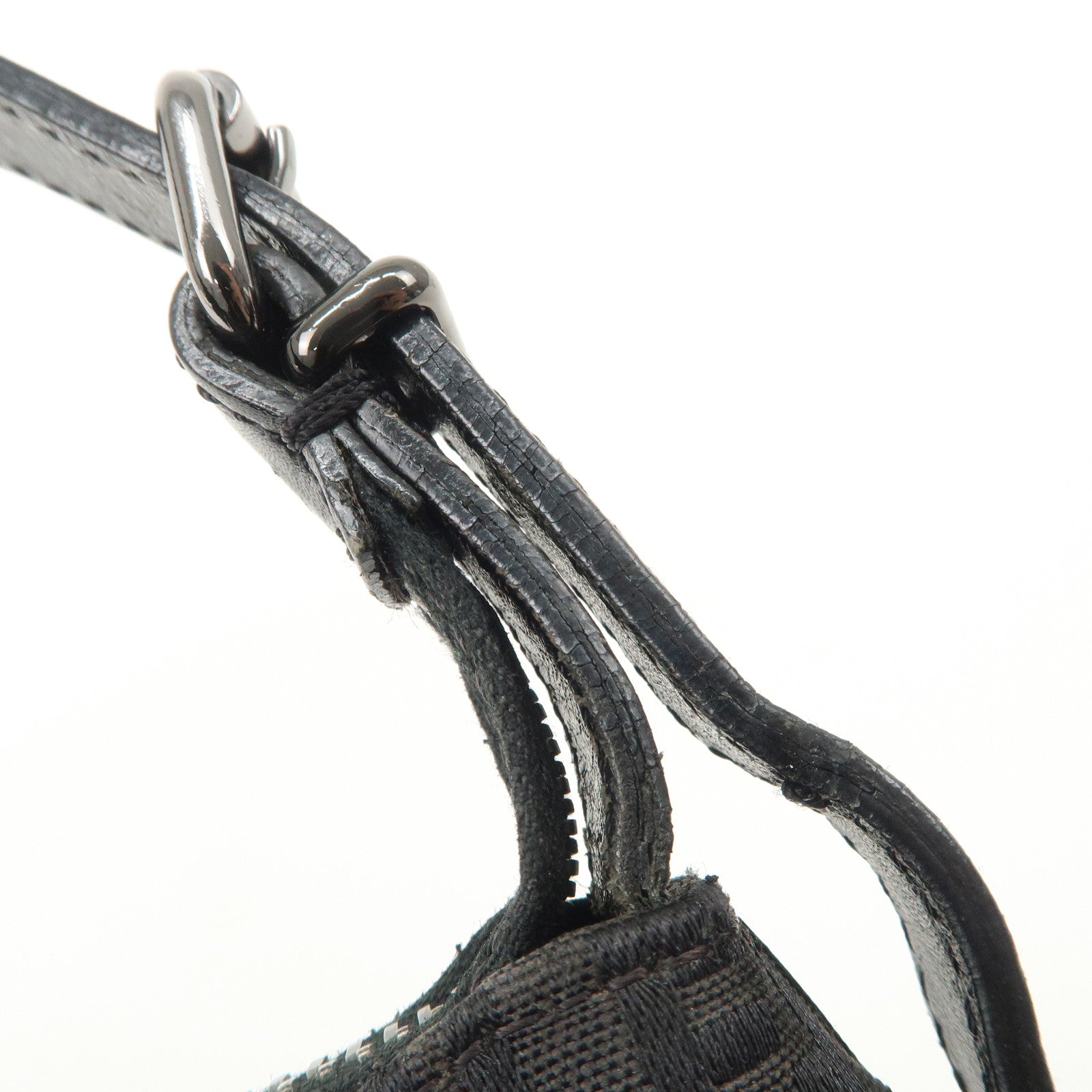 FENDI Zucchino Canvas Leather Shoulder Bag Hand Bag Black 8BR248