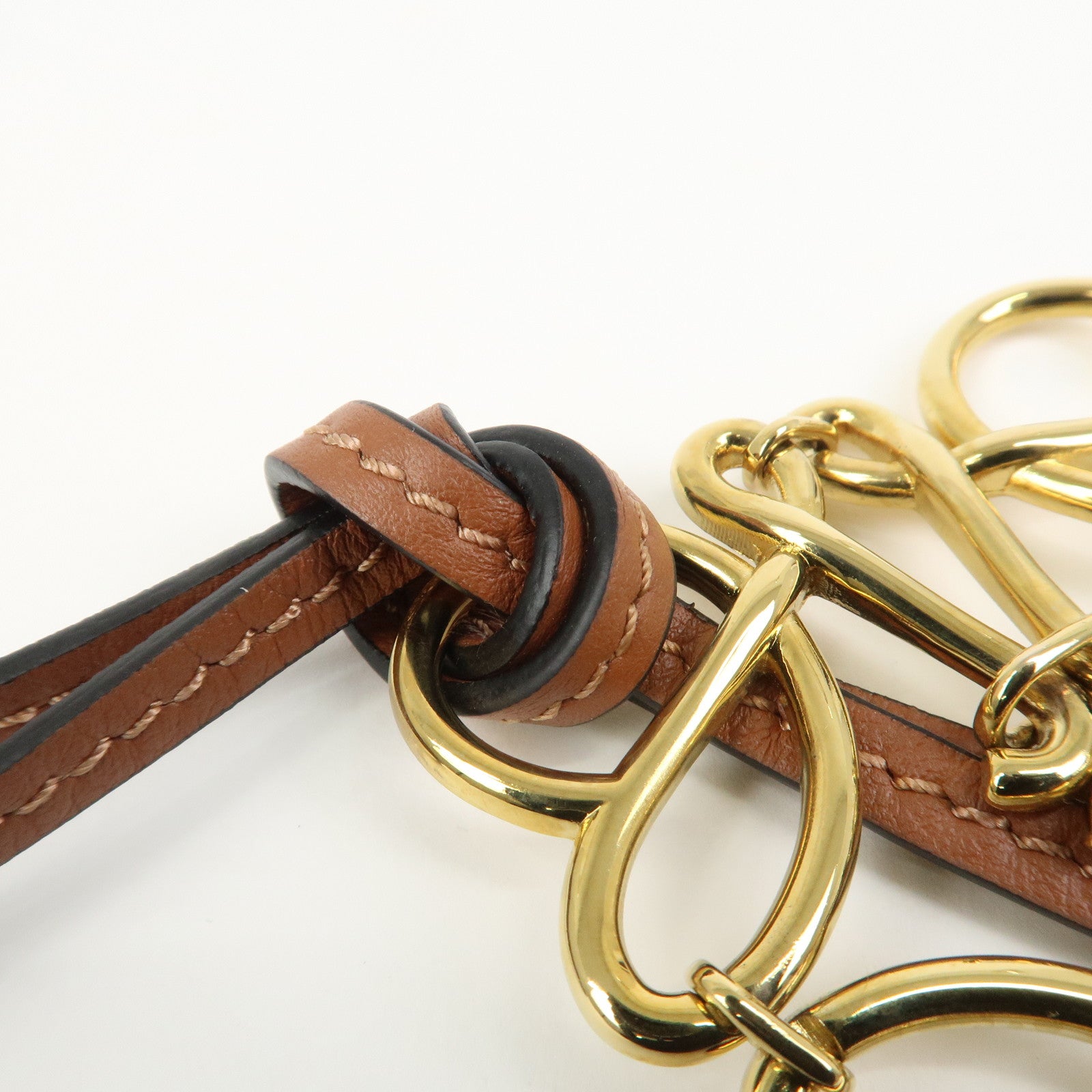 LOEWE Anagram Metal Leather Bag Charm Key Holder Camel