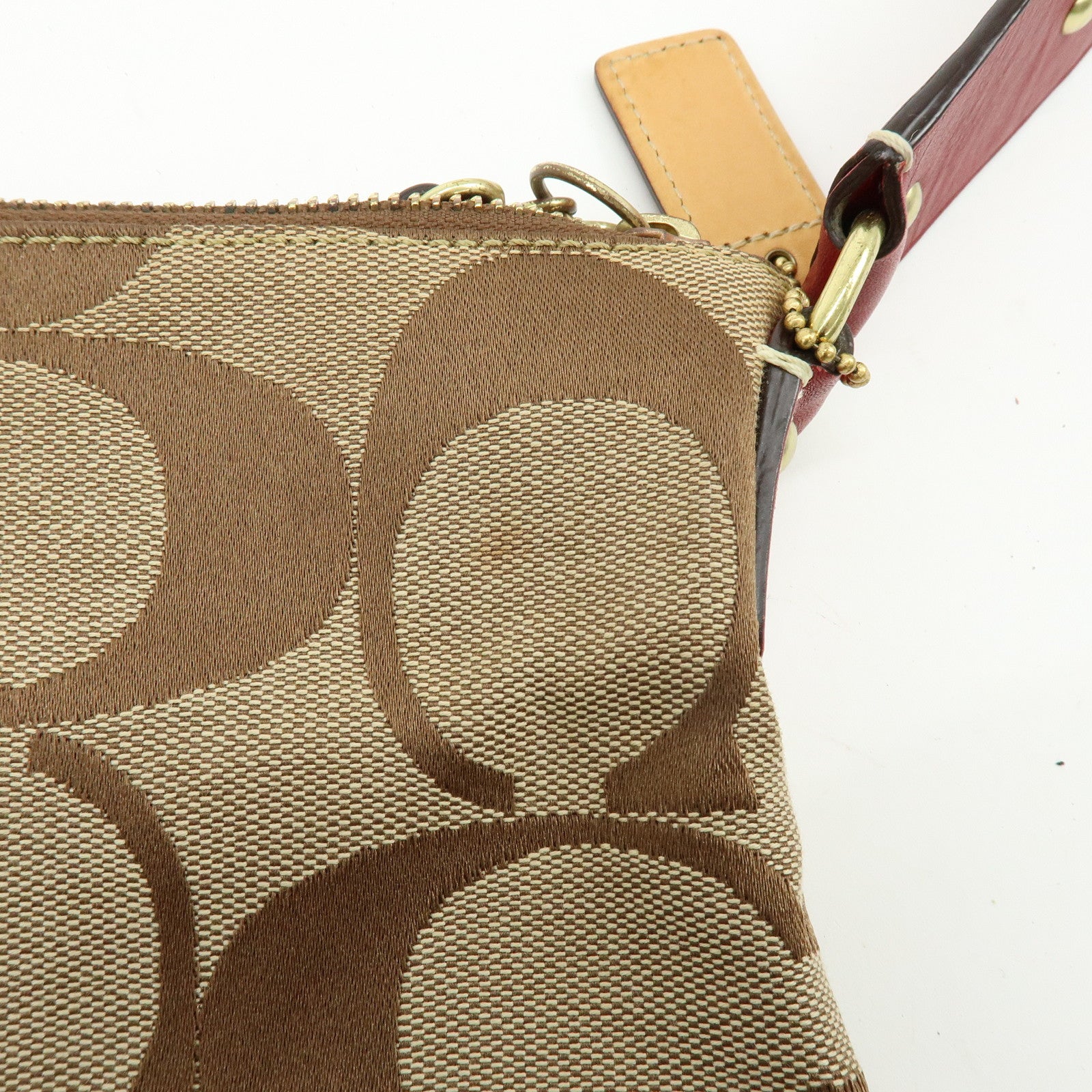 COACH Set of 2 Signature Canvas Leather Shoulder Bag Beige