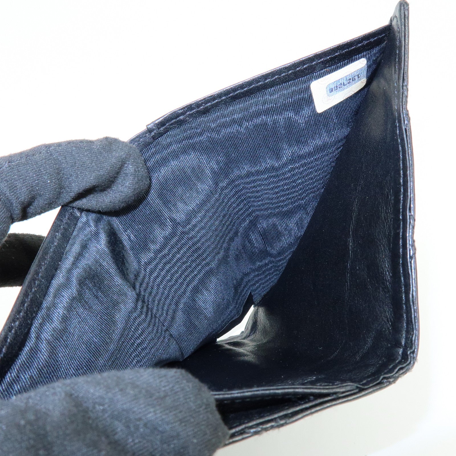 CHANEL Bicolore COCO Mark Calf Leather Compact Bi-fold Wallet Black