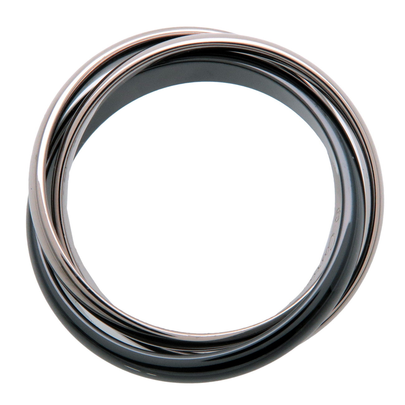 Cartier Trinity Ring MM K18 750WG White Gold Black Ceramic #52 US6