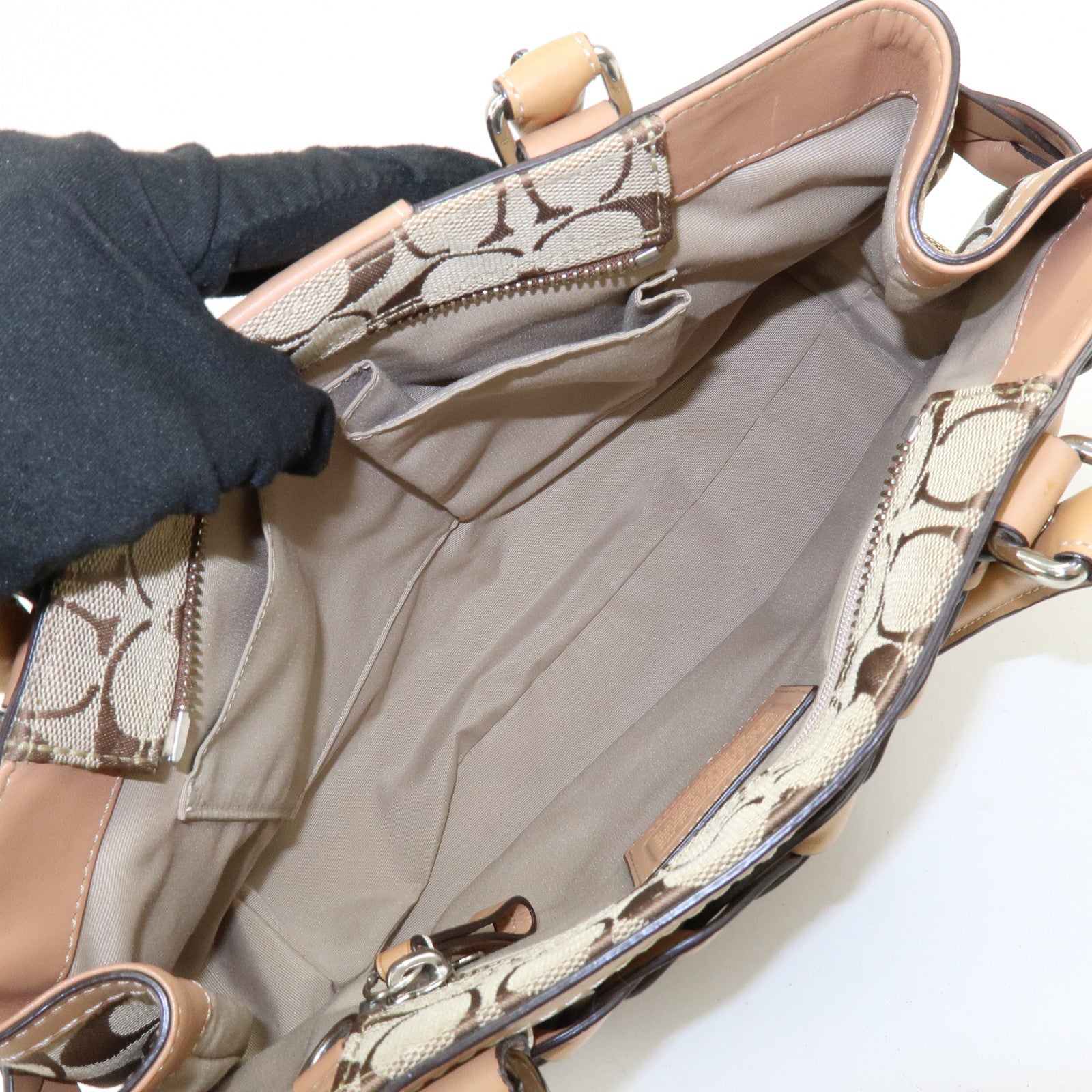 COACH Signature Canvas Leather Tote Bag Hand Bag Brown