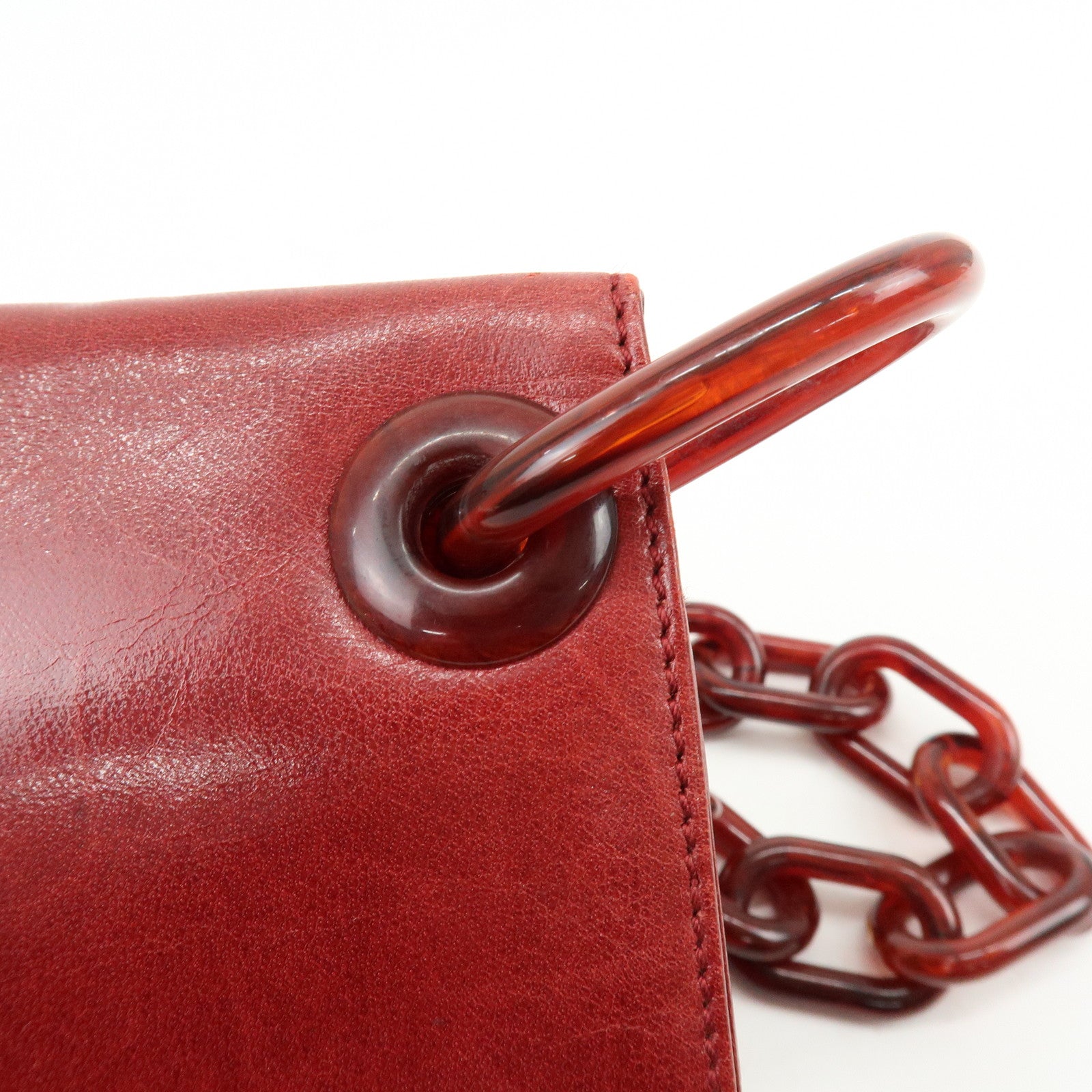 PRADA Logo Leather Plastic Chain Shoulder Bag Hand Bag Red