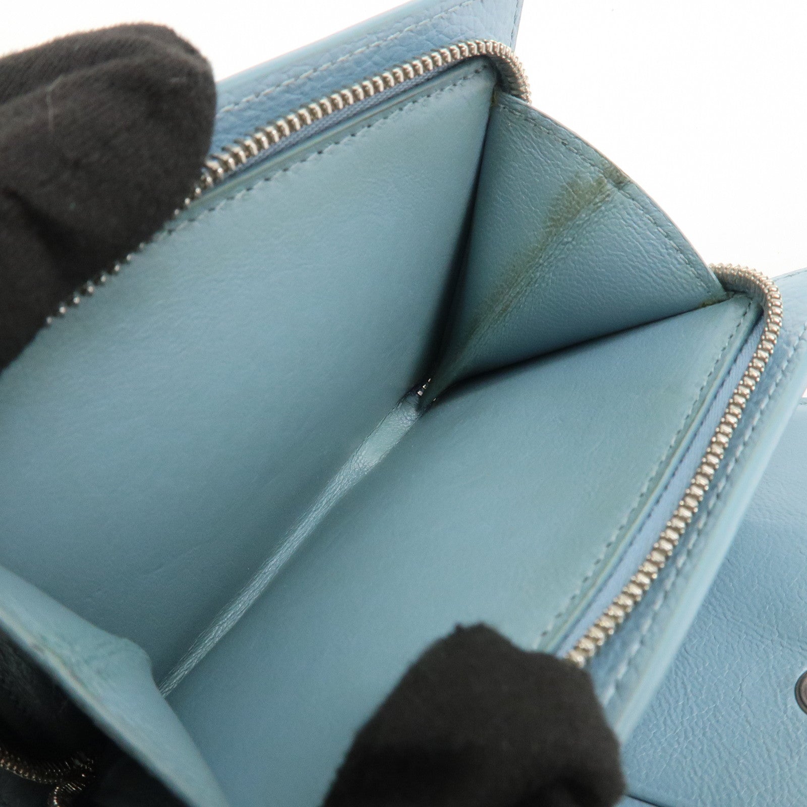 BALENCIAGA Leather Bi-Fold Compact Wallet Light Blue