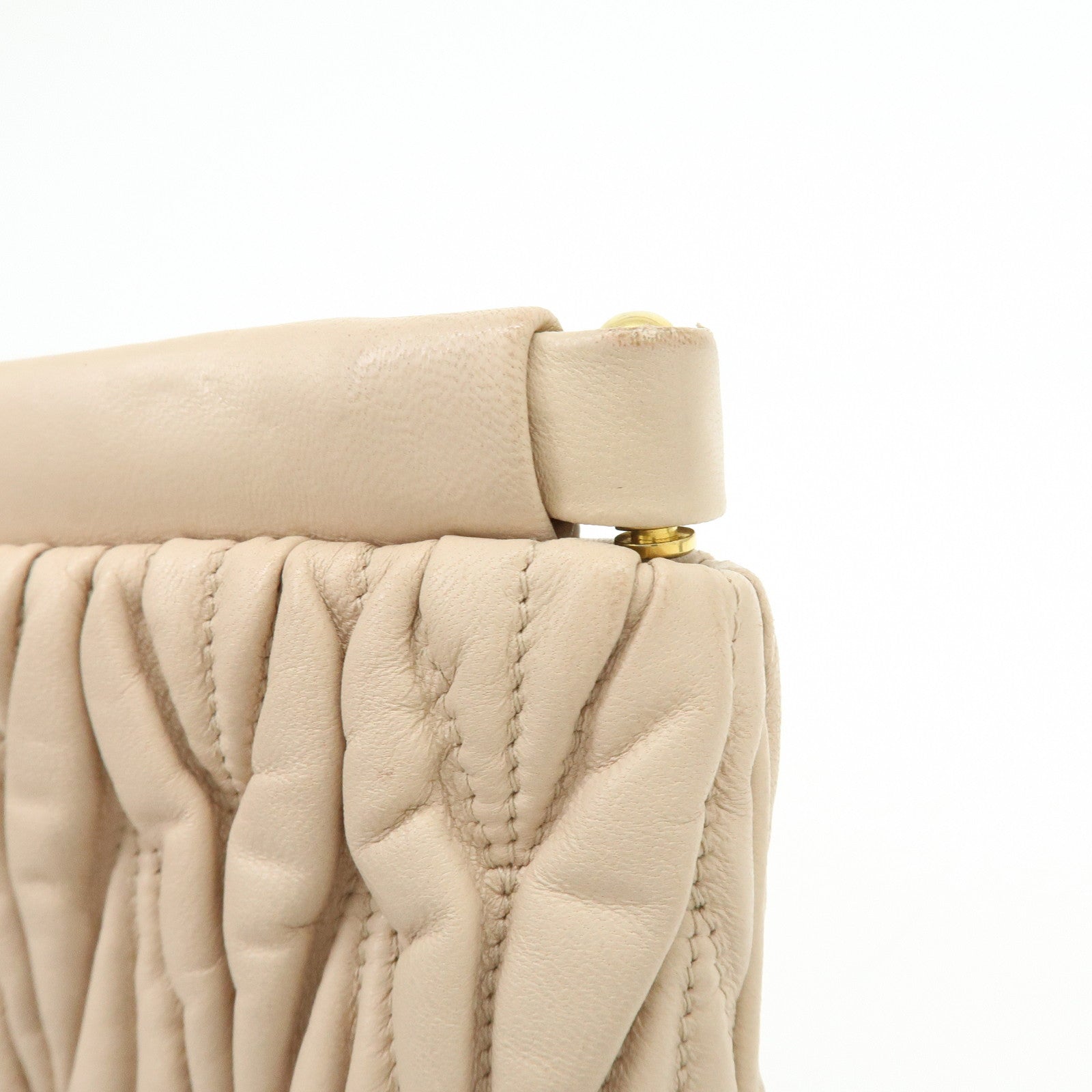 MIU MIU Matelasse Nappa Leather Clutch Bag Flat Pouch Beige RP0390