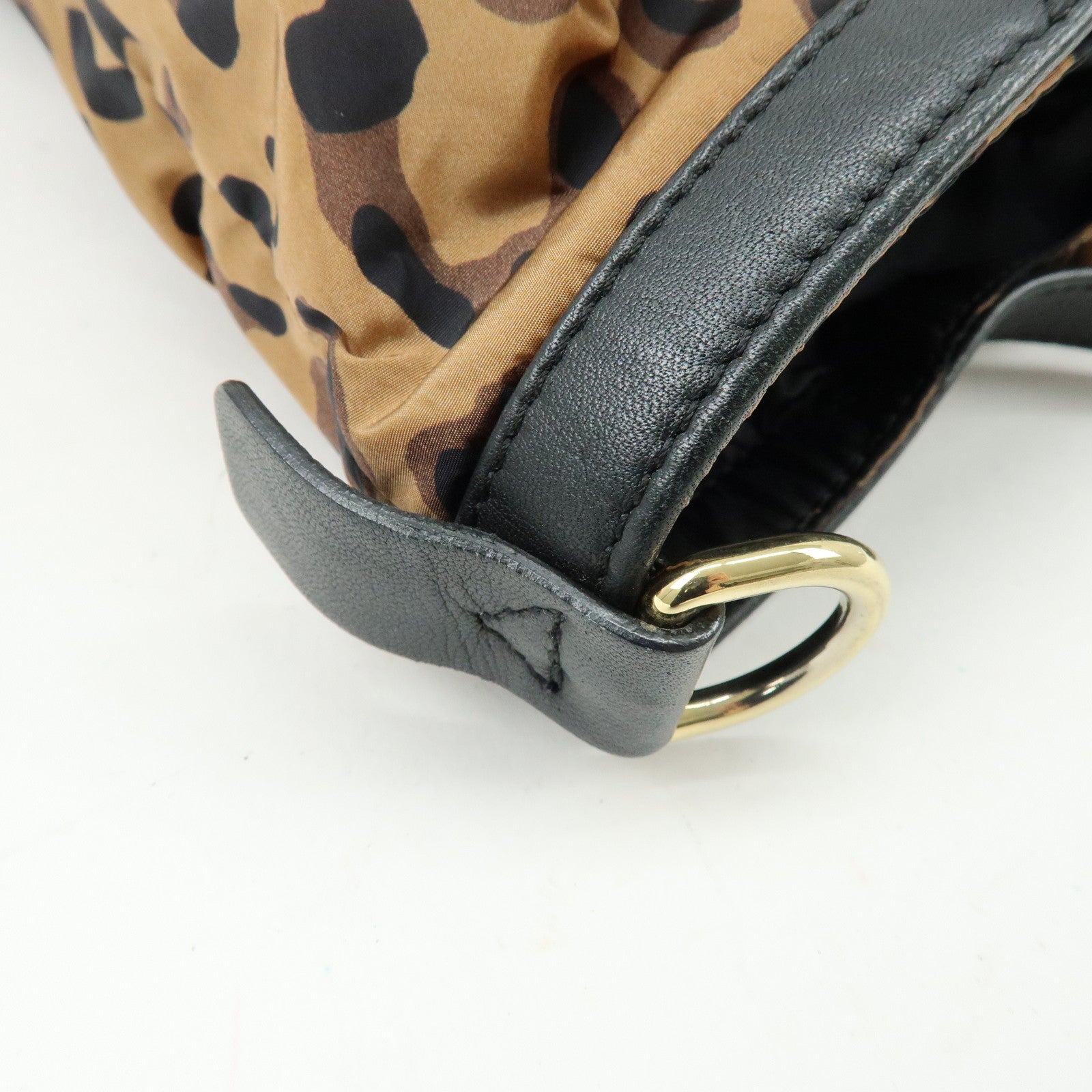 JIMMY CHOO Nylon Leather Shoulder Bag Hand Bag Animal Print Brown