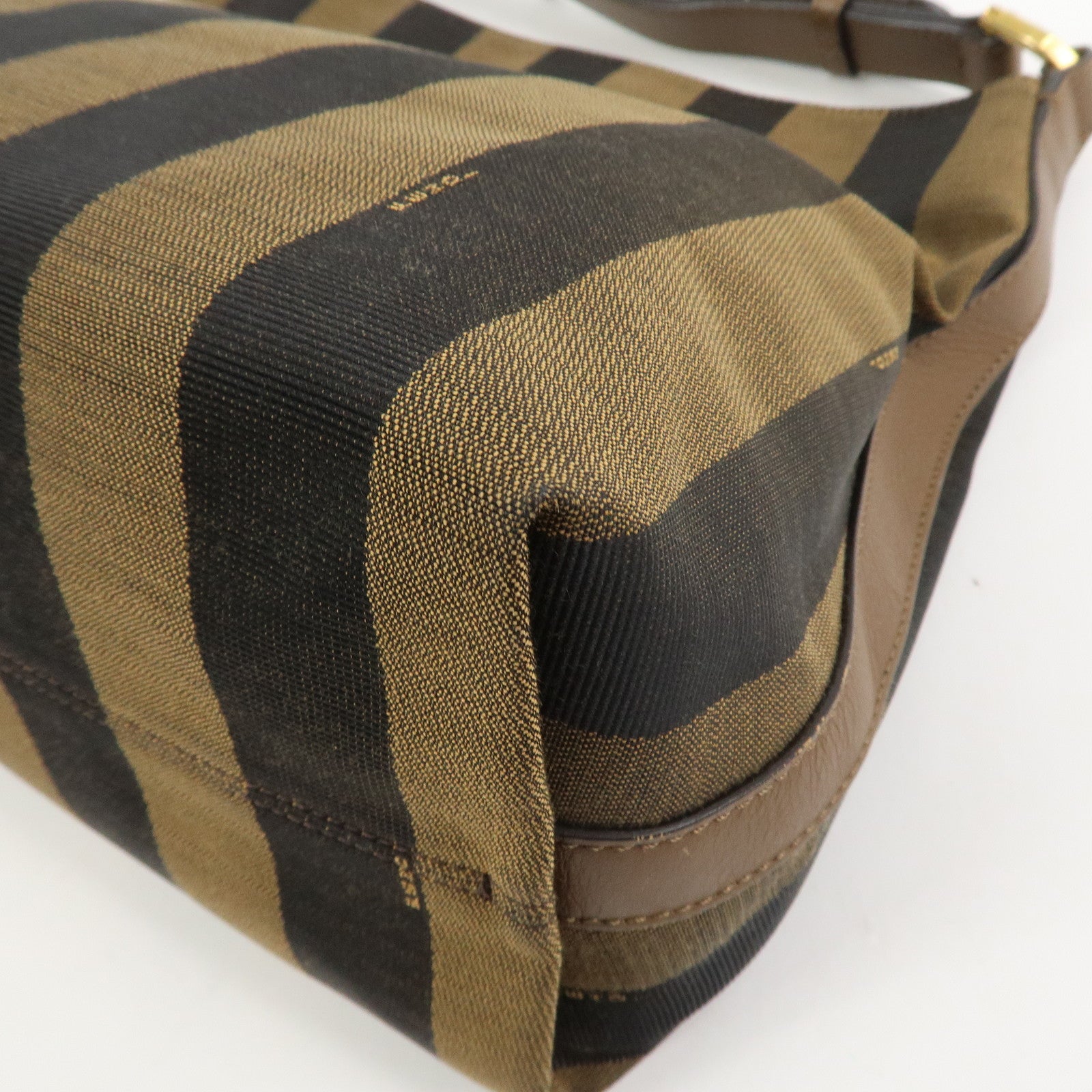 FENDI Pecan Canvas Leather Shoulder Bag Brown Black 8BR669