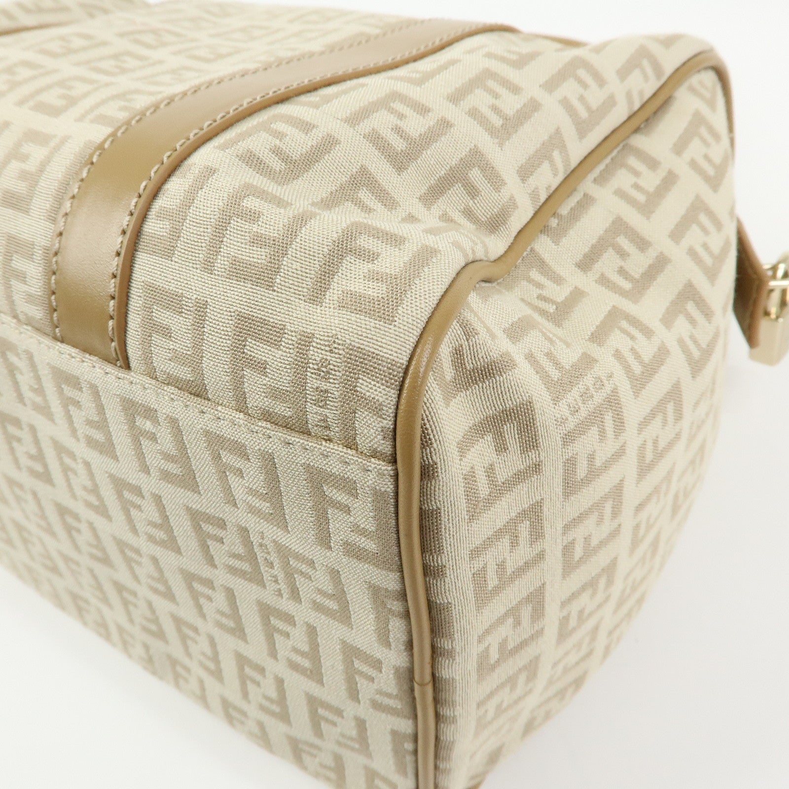FENDI Zucchino Canvas Leather Boston Bag Hand Bag Beige 8BL068