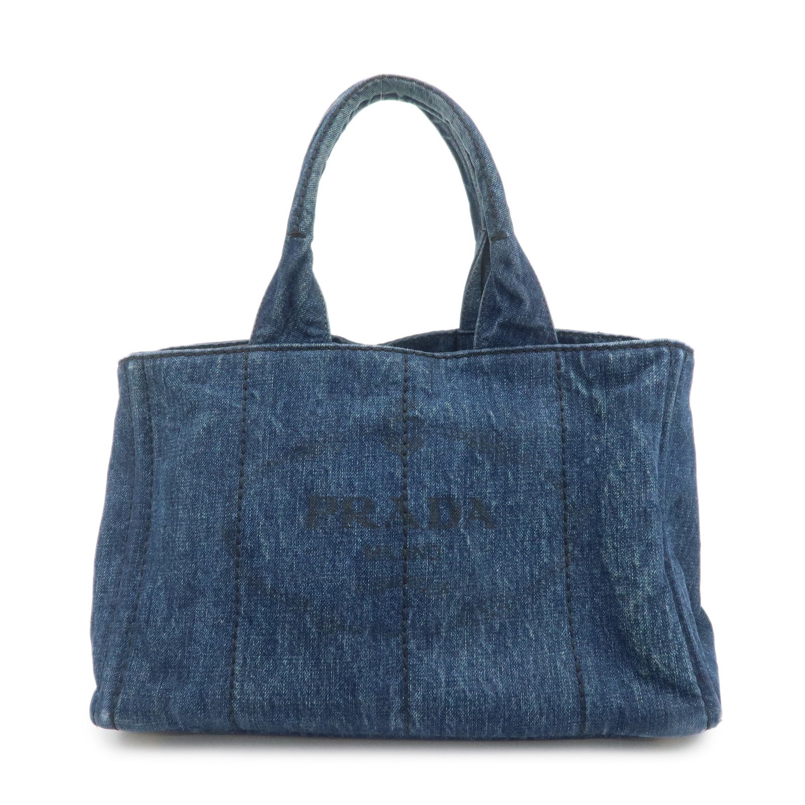 PRADA Triangle Logo Canapa Denim Tote Bag Hand Bag B1877B