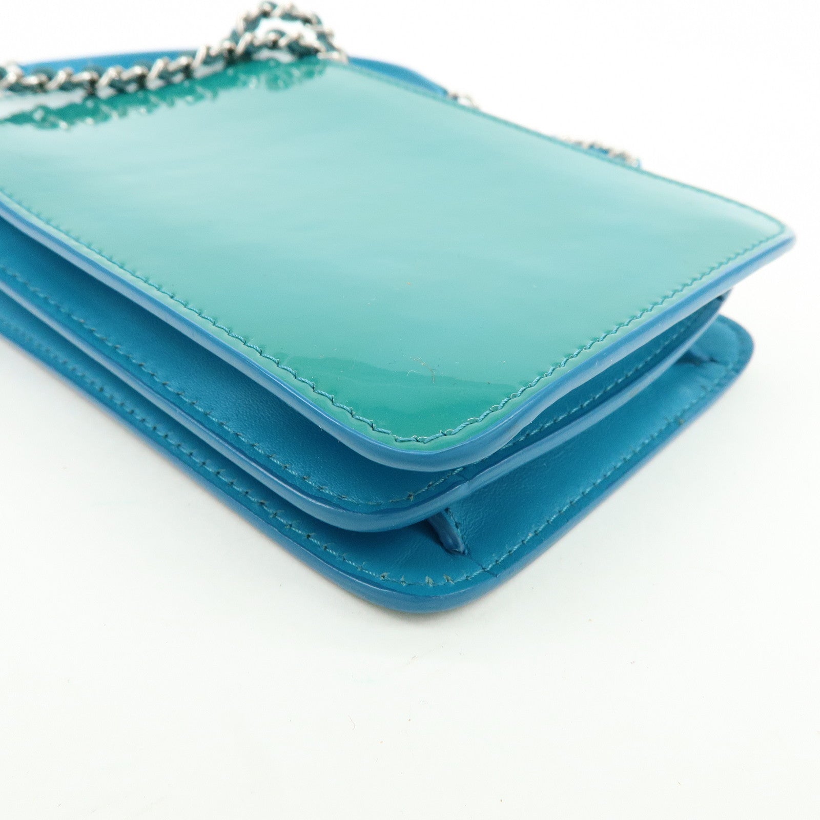 CHANEL COCO Mark Patent Leather Shoulder Bag Crossbody Bag Blue