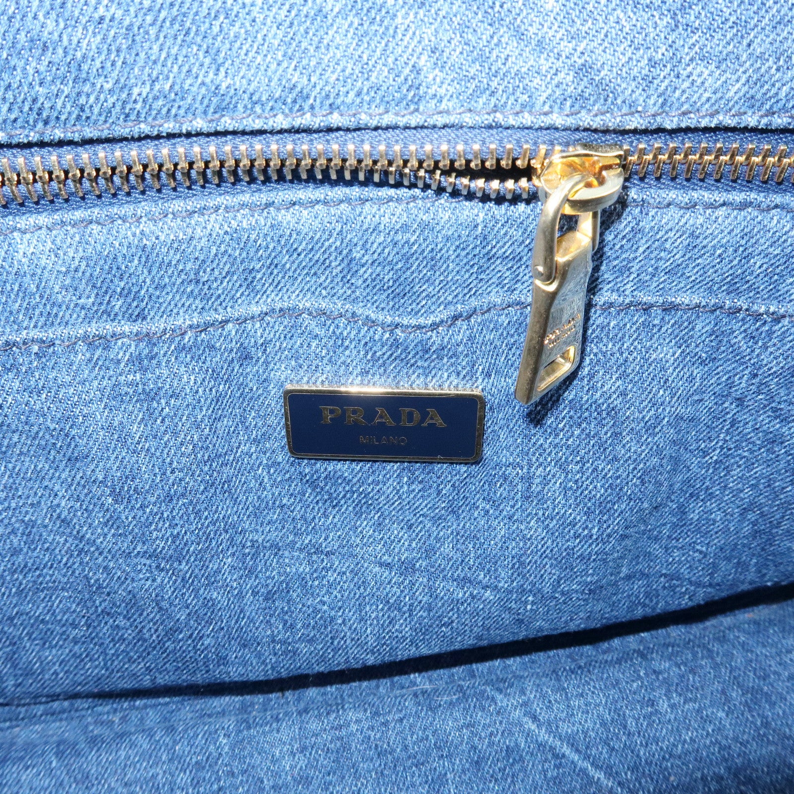 PRADA Canapa Mini Triangle Logo Denim 2Way Hand Bag Blue 1BG439