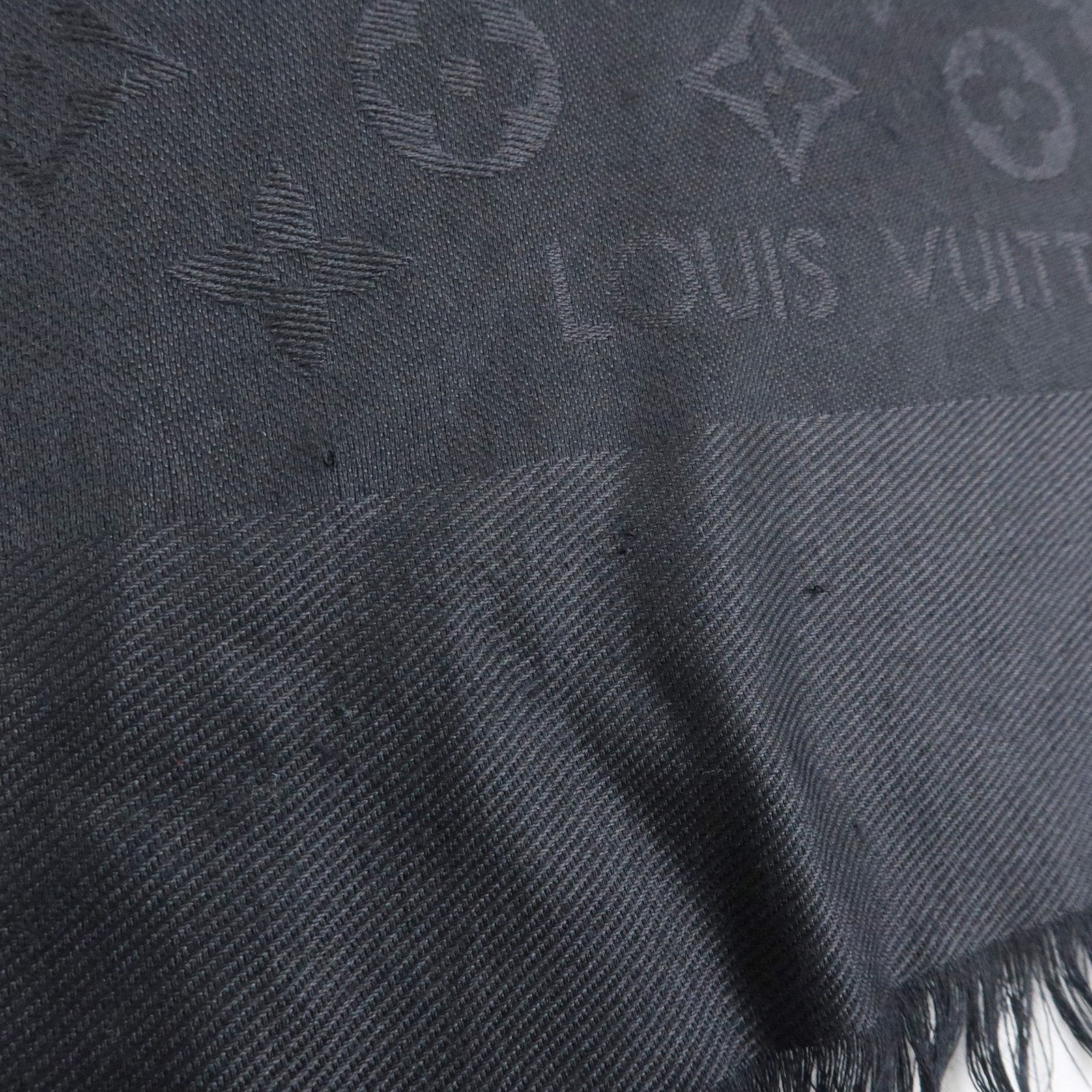 Louis Vuitton Monogram Silk Wool Shawl Scarf Black