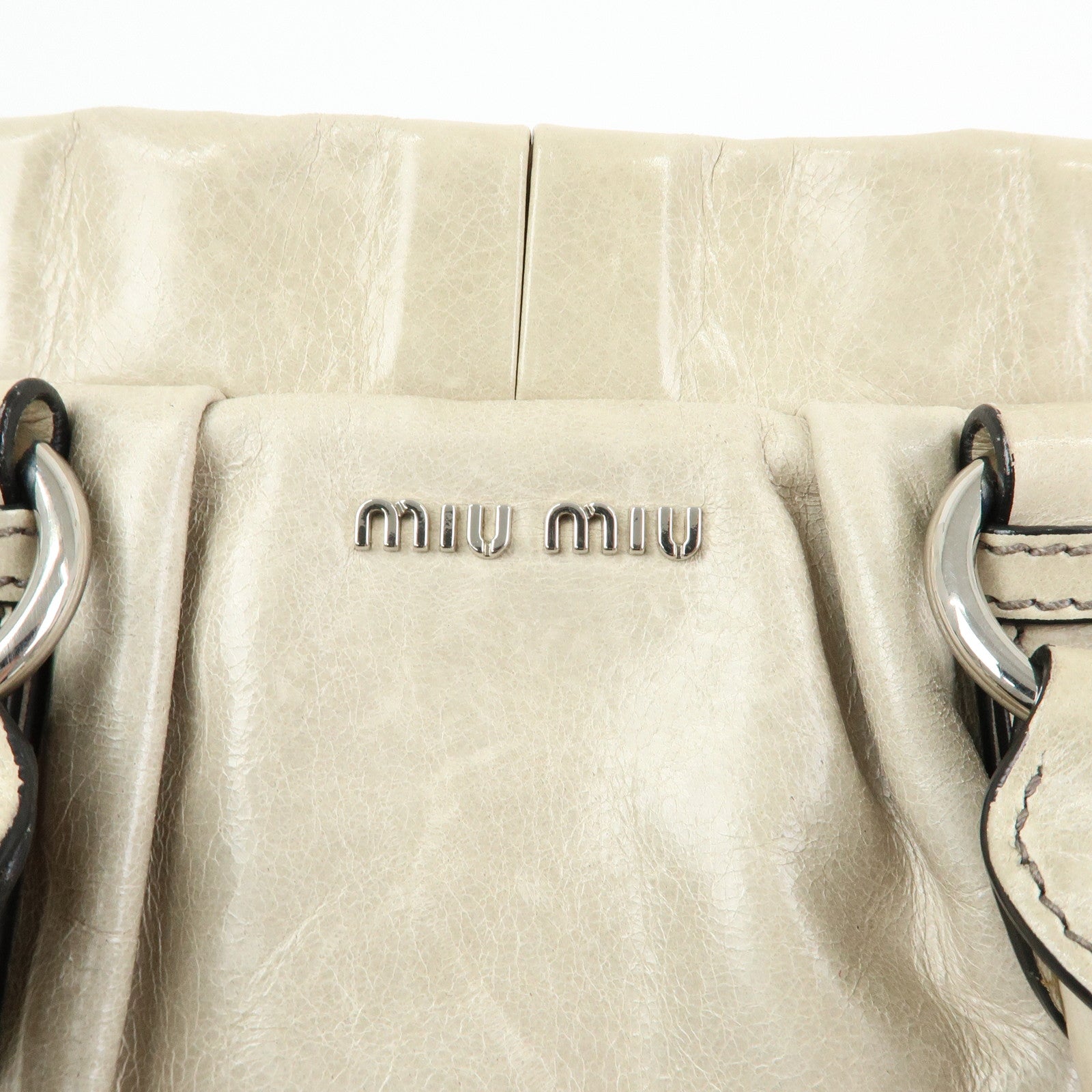 MIU MIU Logo Leather 2Way Bag Hand Bag Shoulder Bag Gray