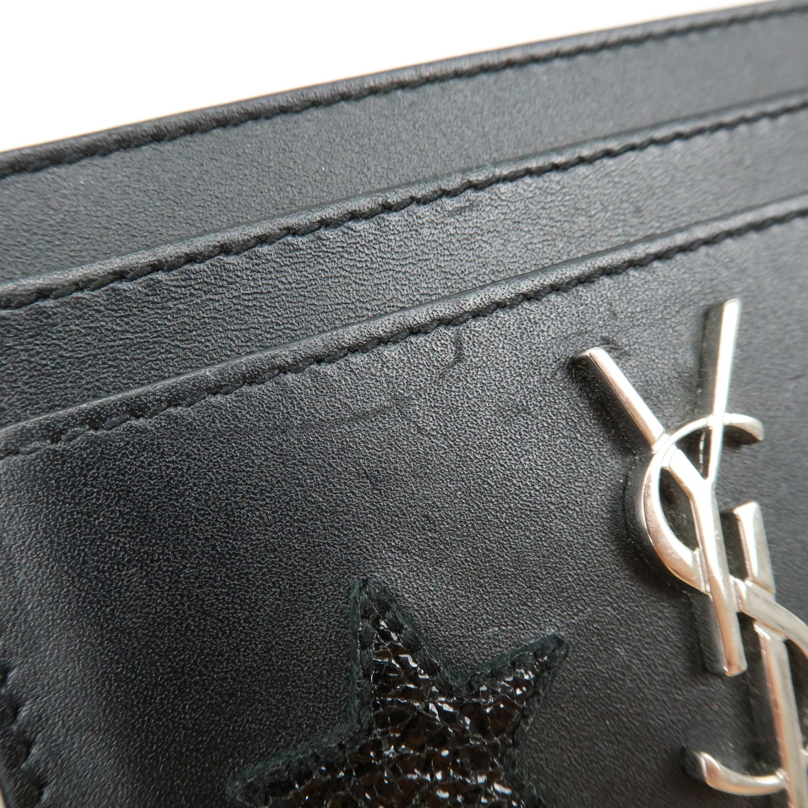 SAINT LAURENT PARIS Cassandra Leather Card Case Star Black 447876