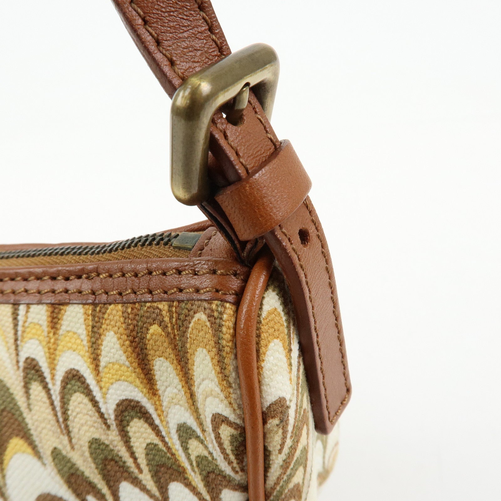 CELINE Canvas Leather Mini Hand Bag Brown Beige