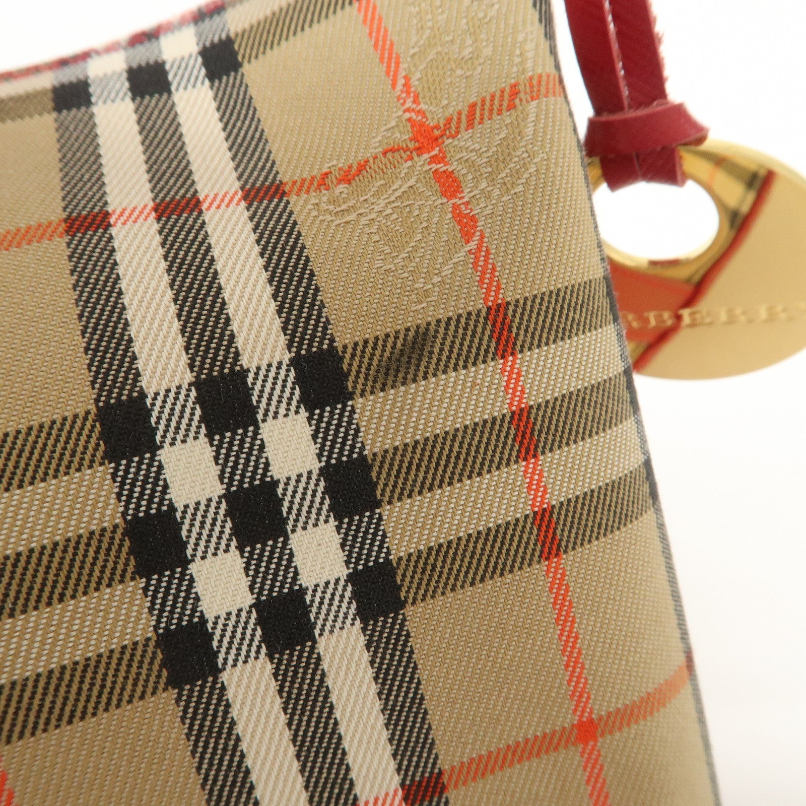 BURBERRY Nova Plaid Canvas Leather Hand Bag Shoulder Bag Beige Red
