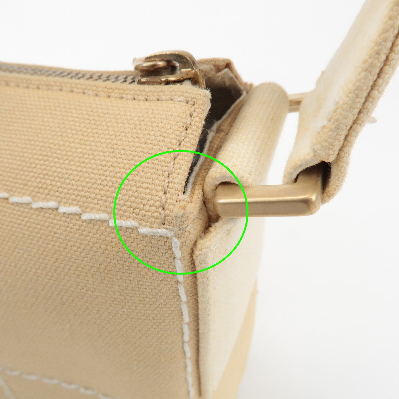 CHANEL Wild Stich Canvas Shoulder Bag Hand Bag Beige