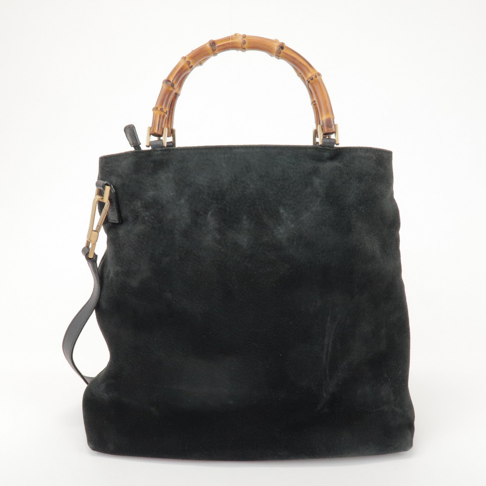 GUCCI Bamboo Suede 2Way Bag Hand Bag Shoulder Bag Black 0022122