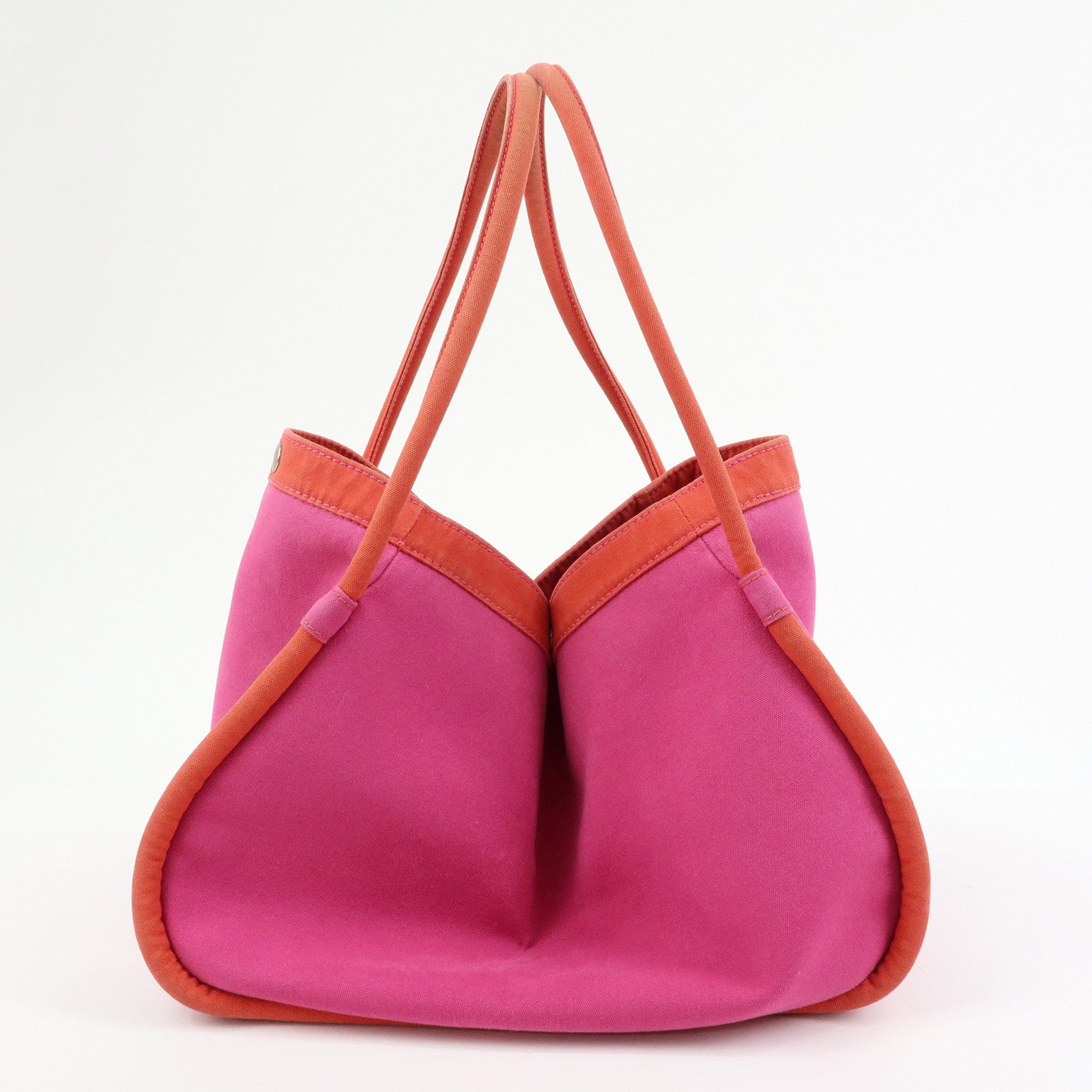 HERMES Sac Baguette GM Canvas Tote Bag Hand Bag Pink Red