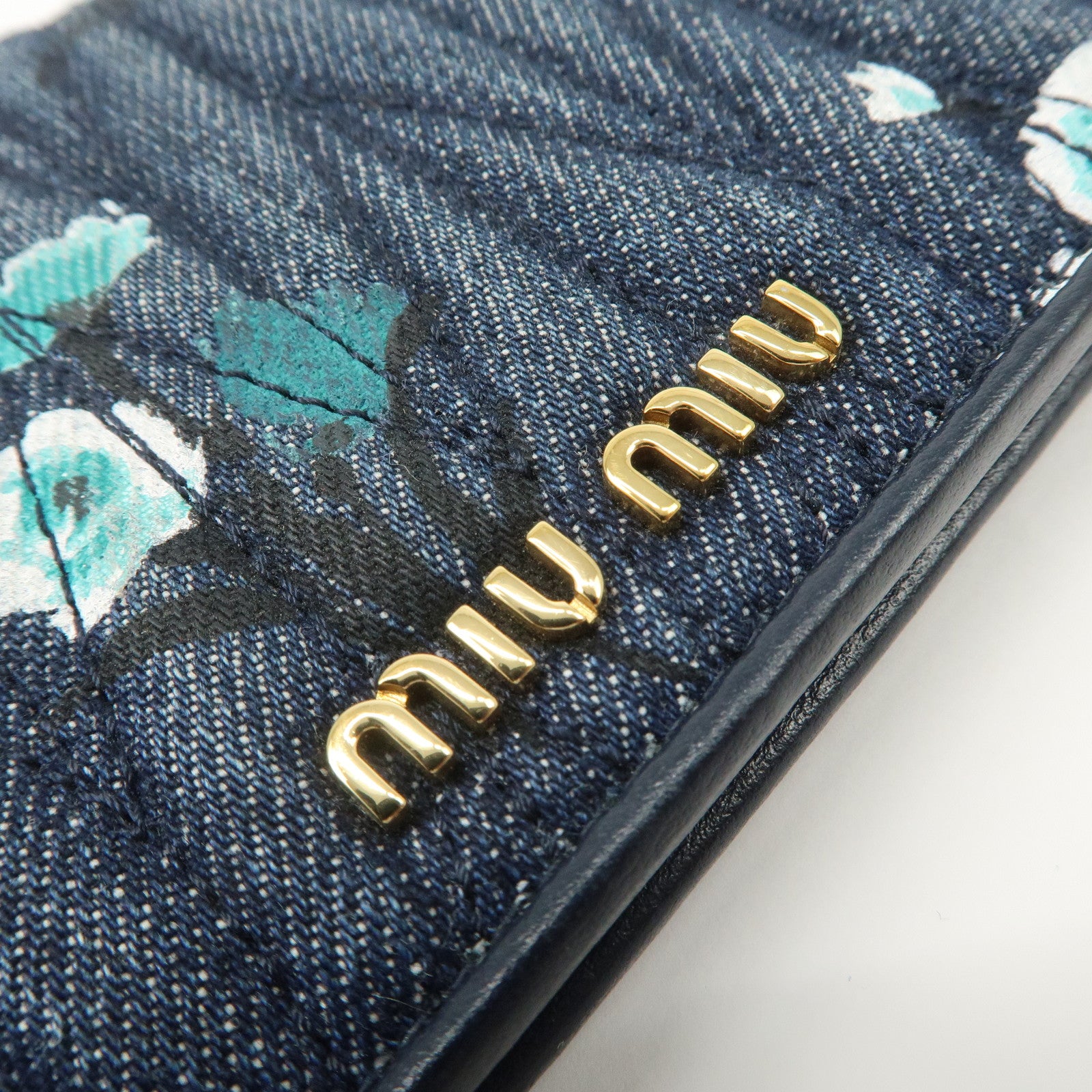 MIU MIU Matelasse Denim Leather Bi-fold Compact Wallet Indigo Blue 5MV204