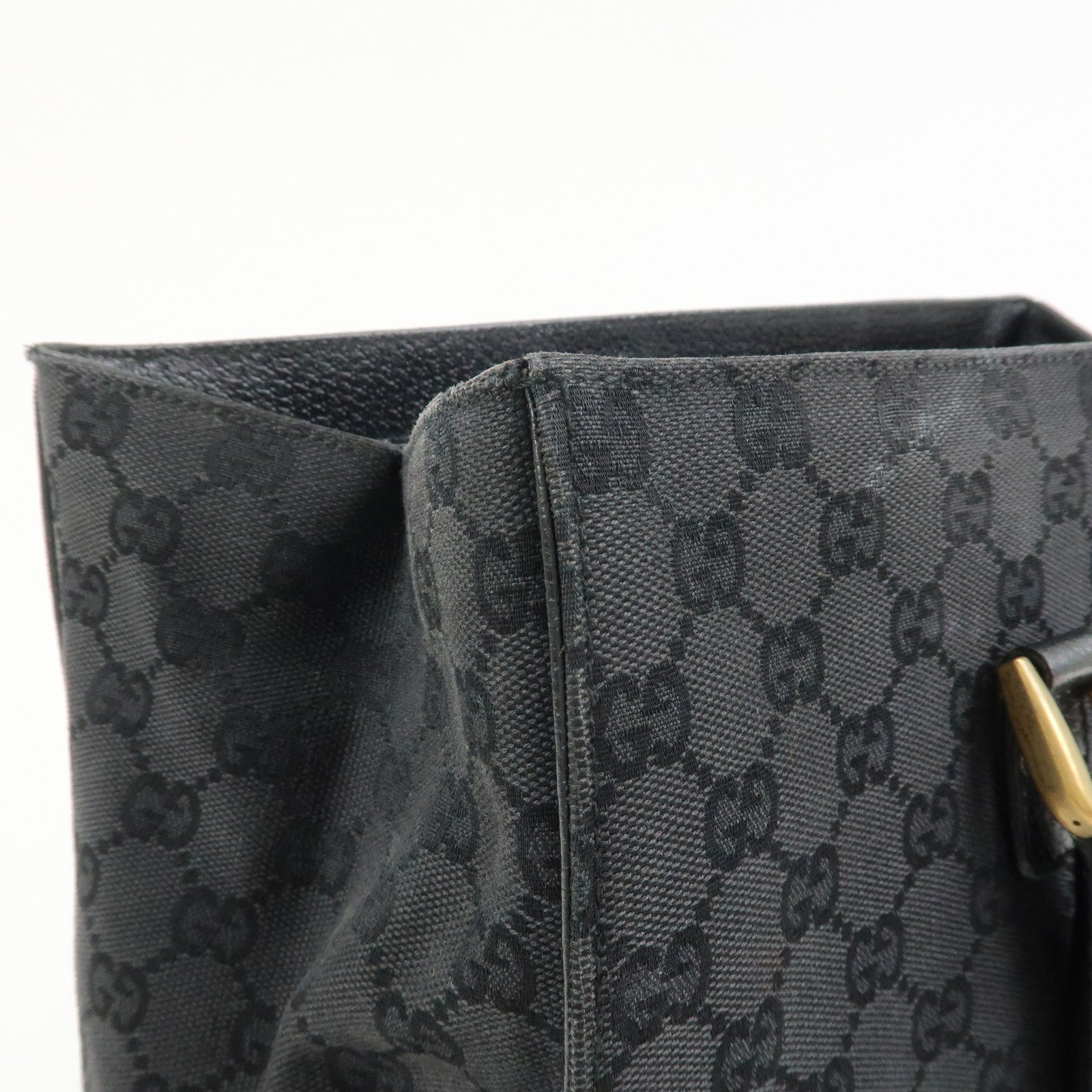 GUCCI GG Canvas Leather Tote Bag Hand Bag Black 120897