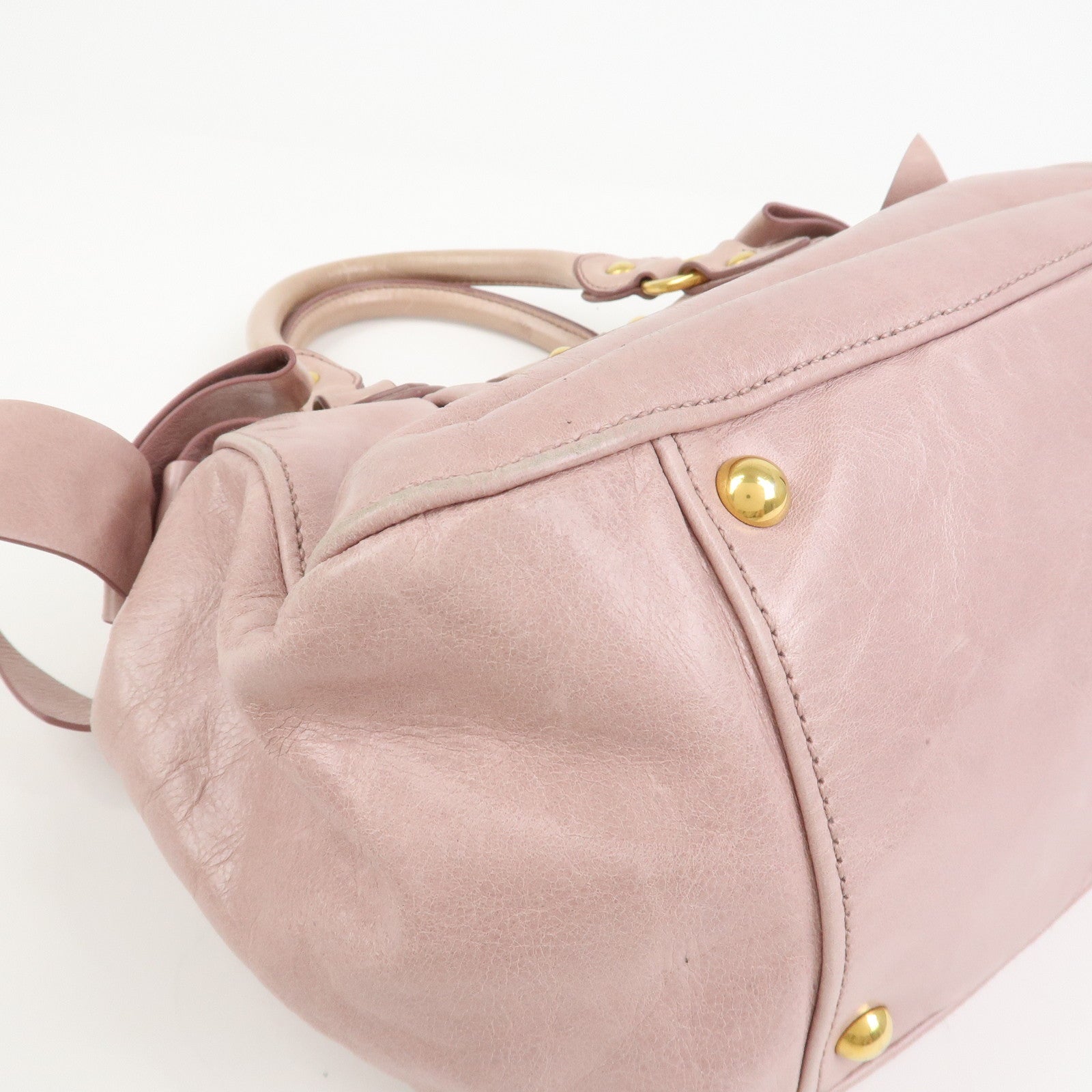 MIU MIU Leather Side Ribbon 2Way Hand Shoulder Bag Pink RN0686