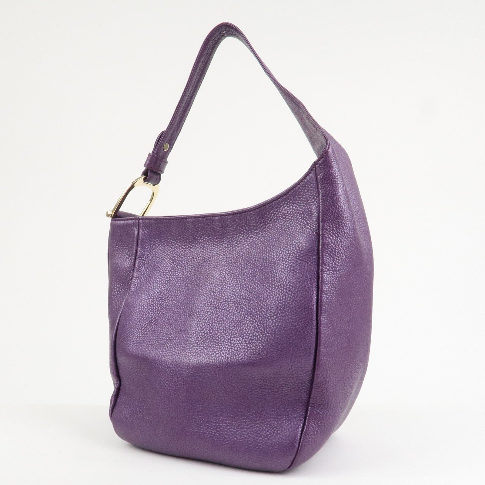 GUCCI Leather Shoulder Bag Hand Bag Metallic Purple 268749