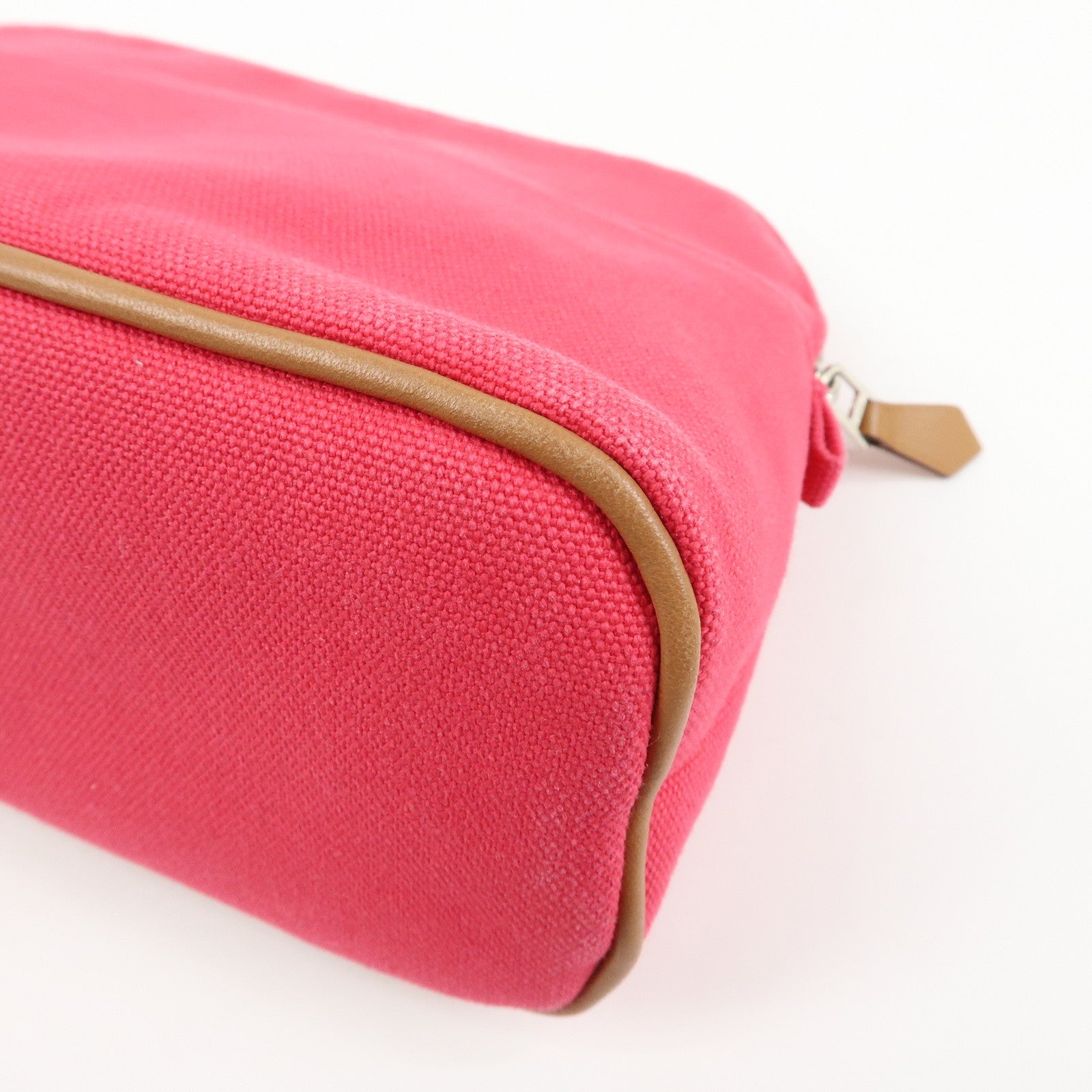 HERMES Bolide MM Cotton Leather Pouch Cosmetic Case Pink Orange
