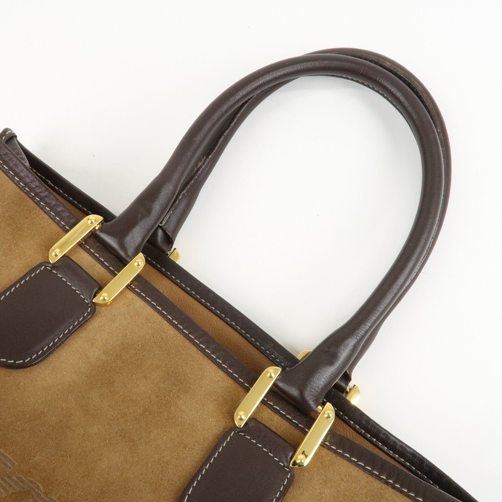 LOEWE Anagram Leather Suede Tote Bag Hand Bag Brown Beige