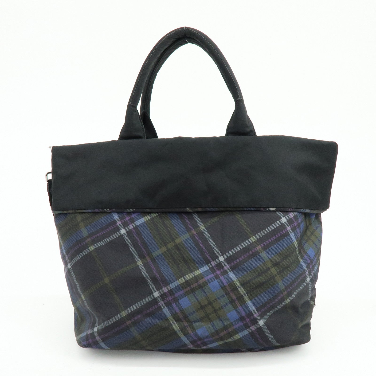 PRADA Triangle Logo Plaid Nylon Leather 2Way Bag Hand Shoulder Bag