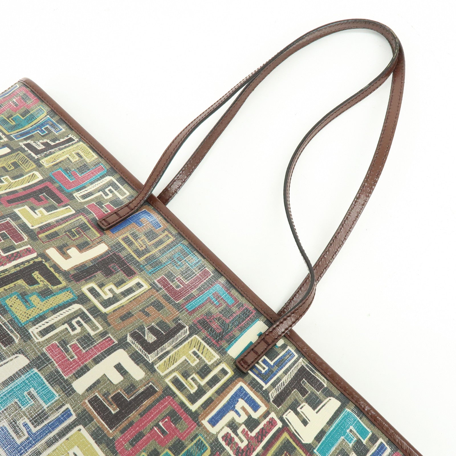 FENDI Zucca PVC Patent Leather Tote Bag Brown Multicolor 8BH185