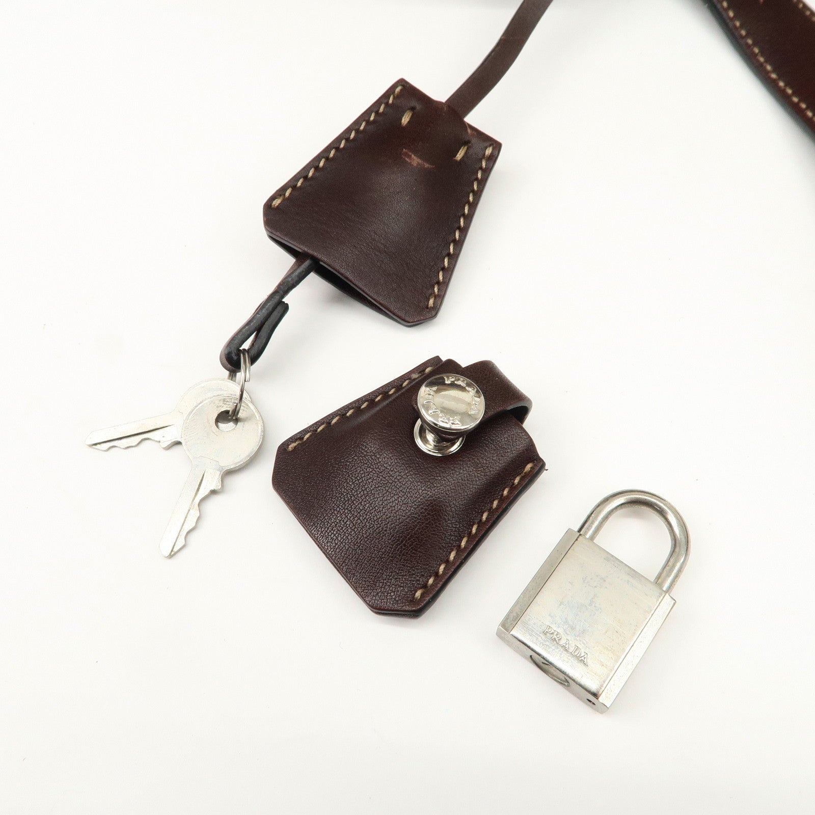 PRADA Logo Jacquard Leather Boston Bag Shoulder Bag Beige BL0260 Used