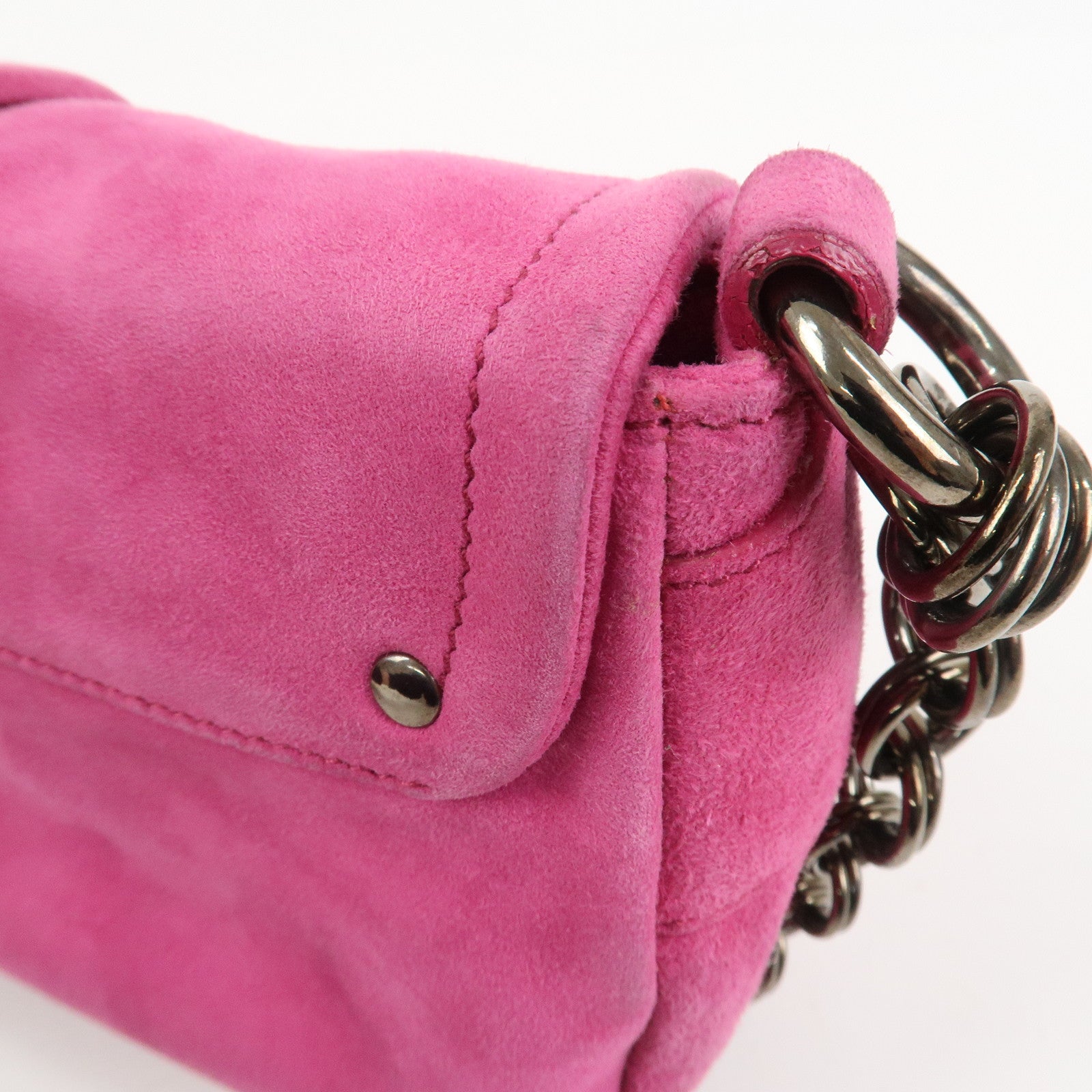 PRADA Triangle Logo Suede Shoulder Bag Hand Bag Pink BR2635