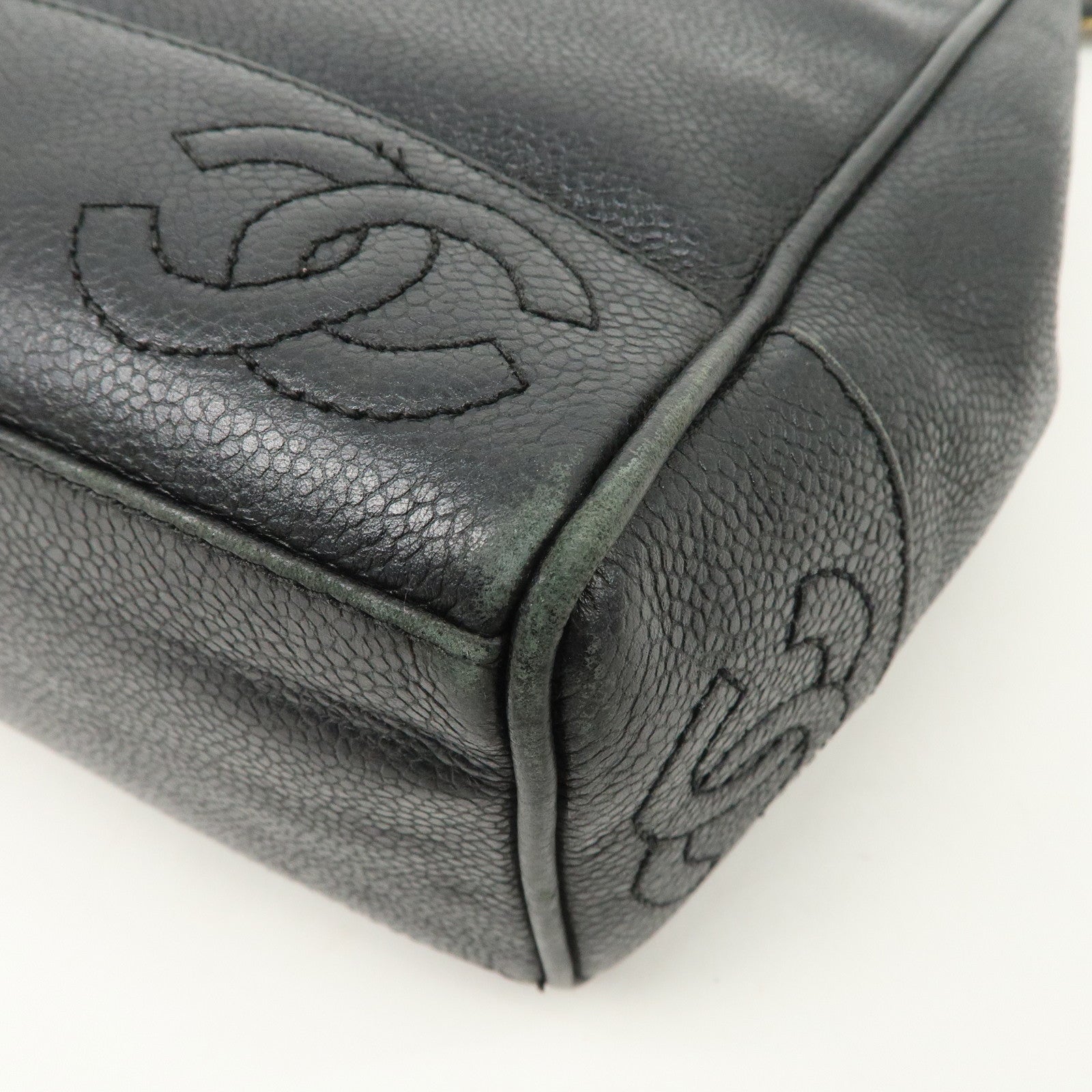 CHANEL Triple COCO Mark Caviarskin Chain Shoulder Bag Black