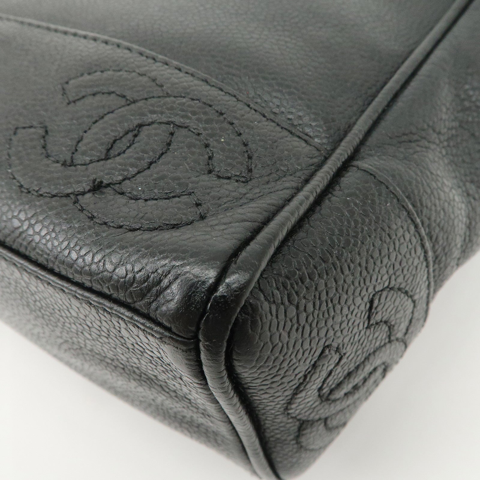 CHANEL Triple COCO Mark Caviarskin Chain Shoulder Bag Black